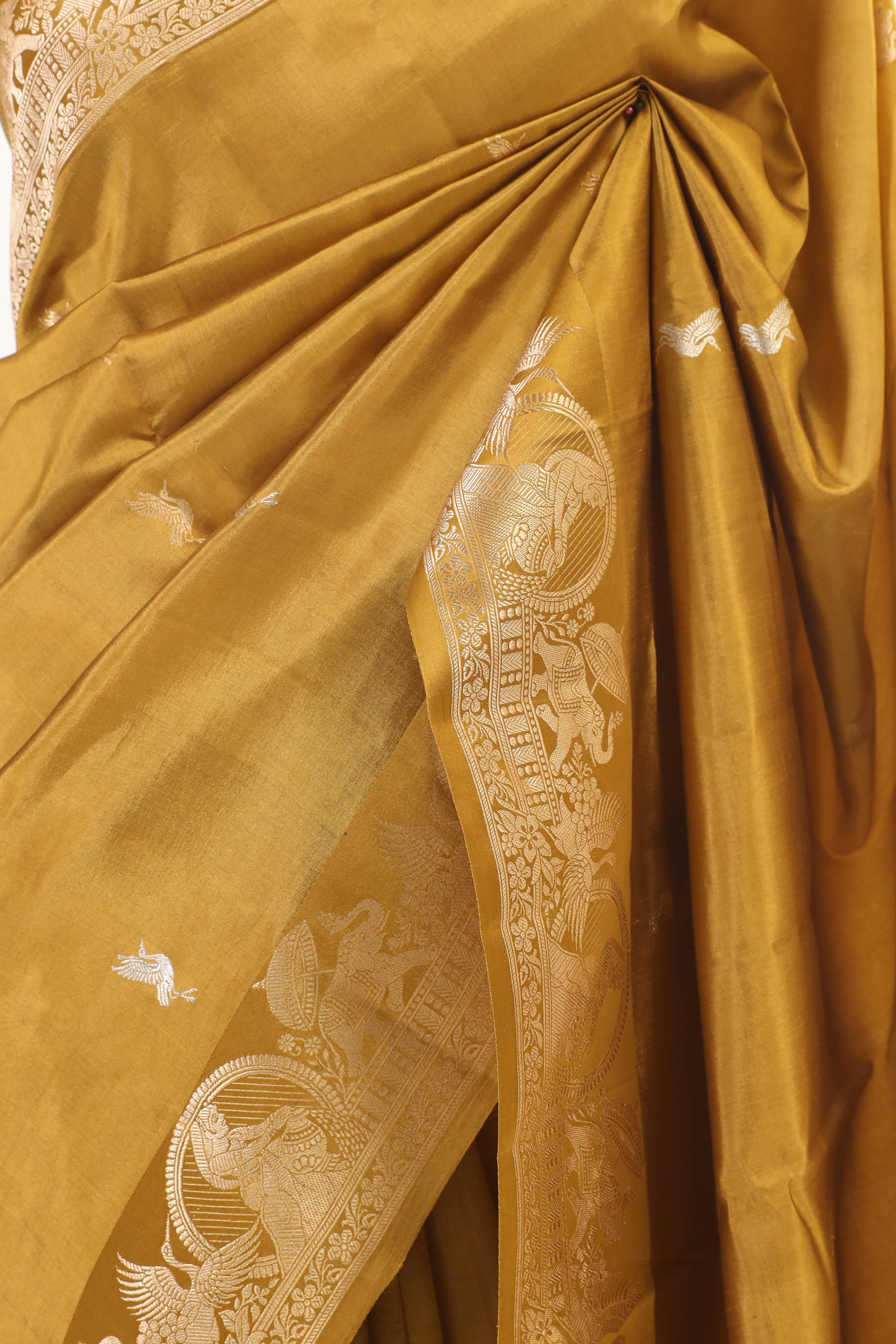 Gamboge Yellow Handwoven Pure Banarasi Katan Soft Silk Saree