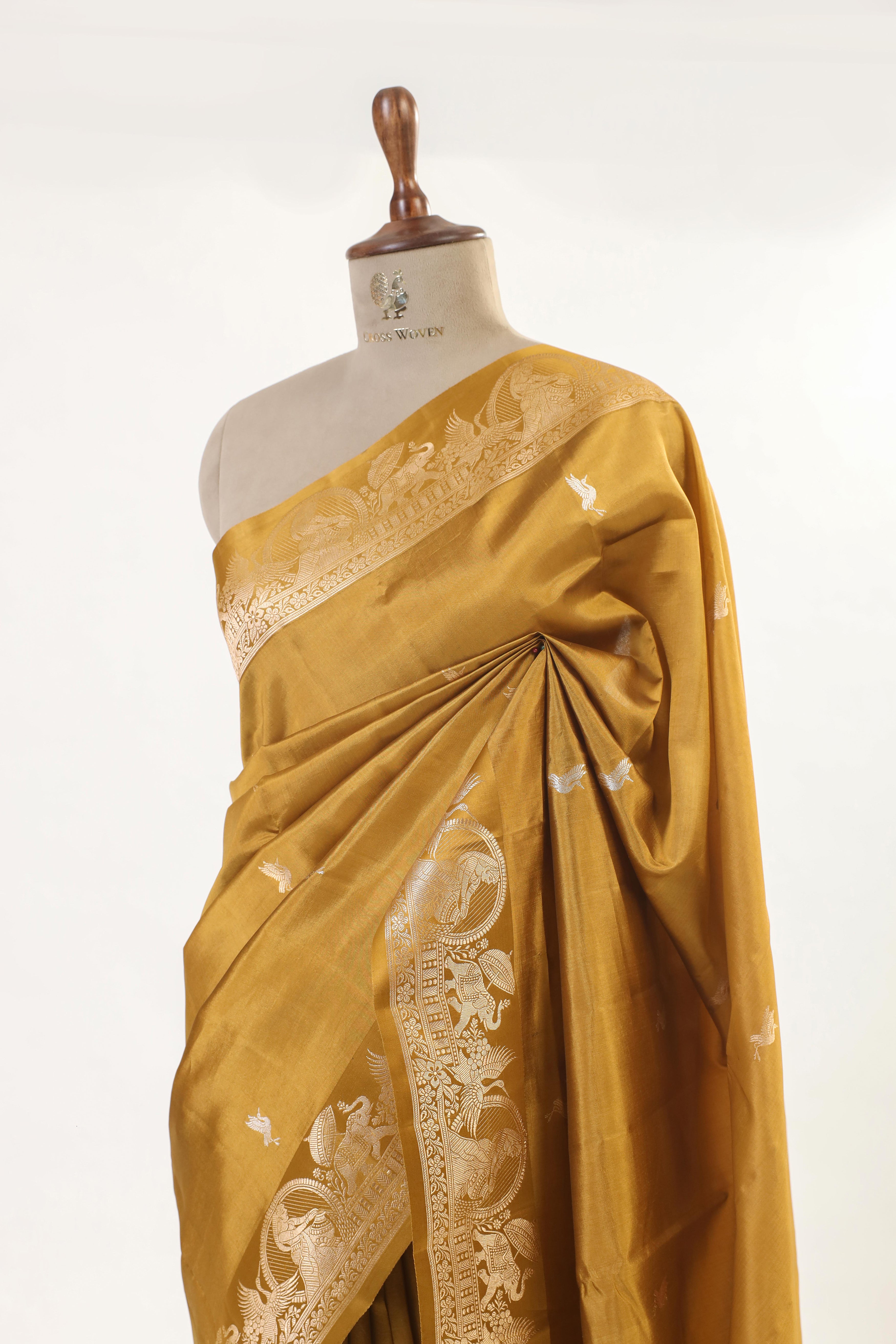 Gamboge Yellow Handwoven Pure Banarasi Katan Soft Silk Saree