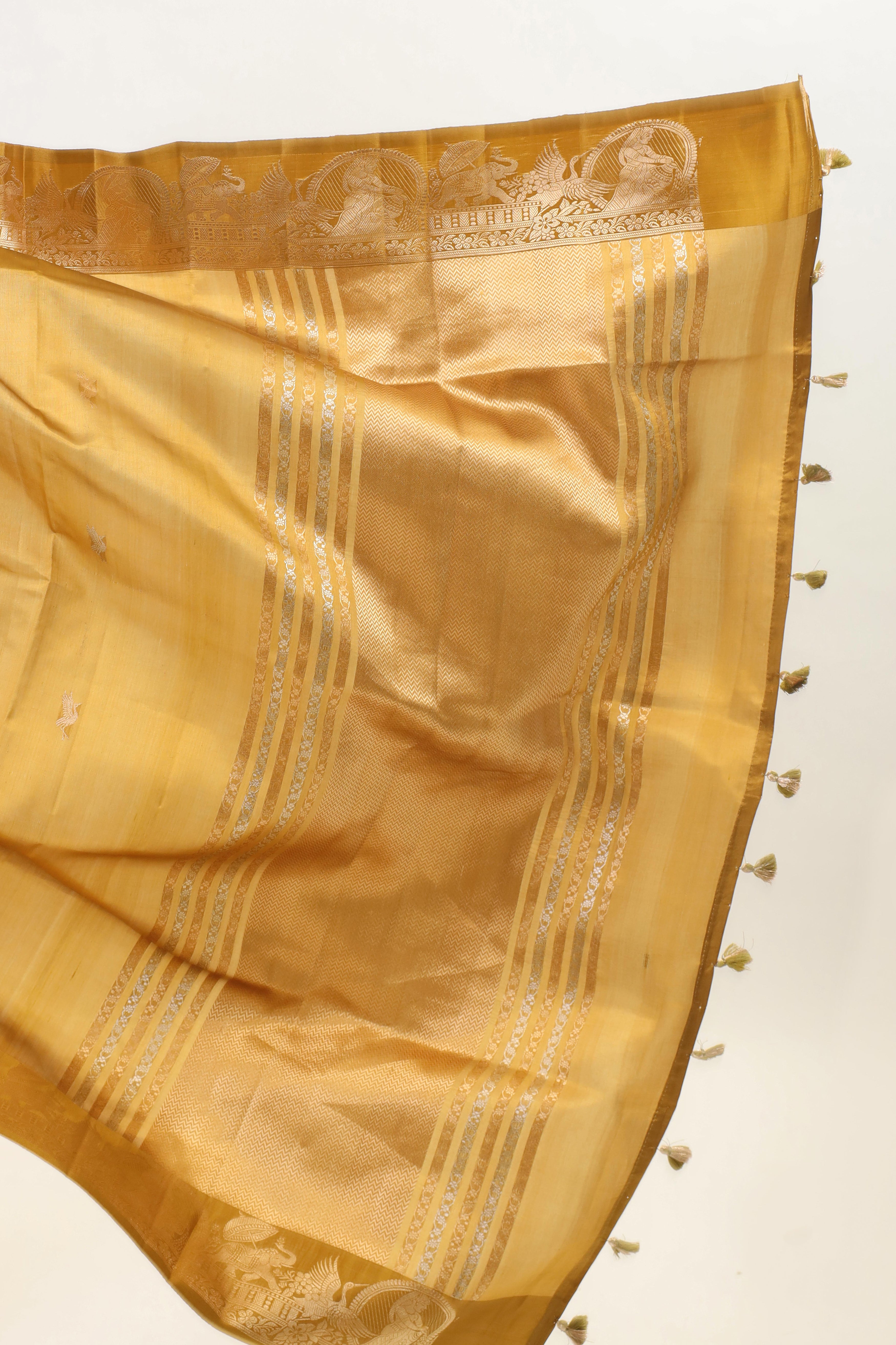 Gamboge Yellow Handwoven Pure Banarasi Katan Soft Silk Saree