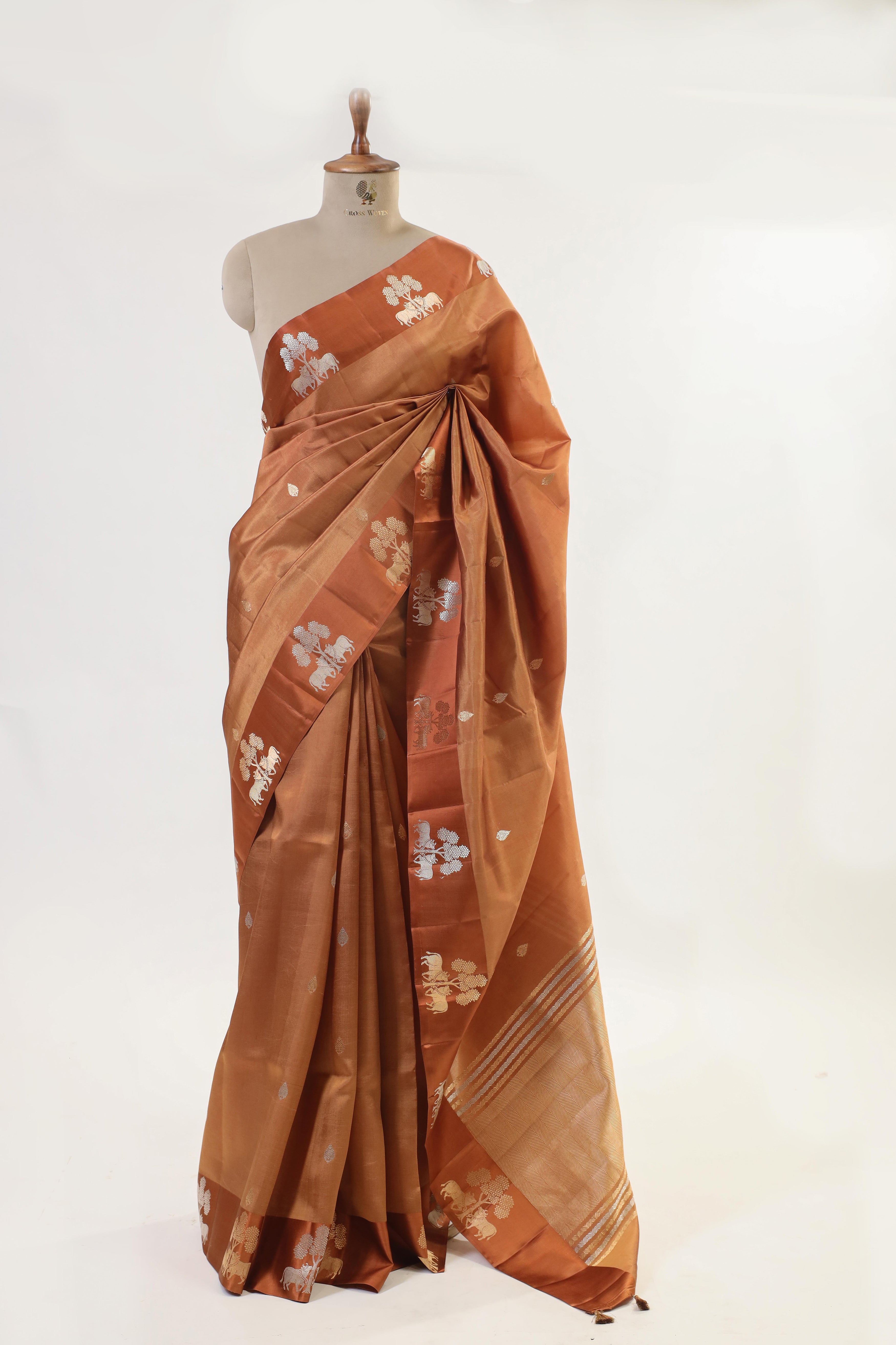 Squash Orange Handwoven Pure Banarasi Katan Soft Silk Saree