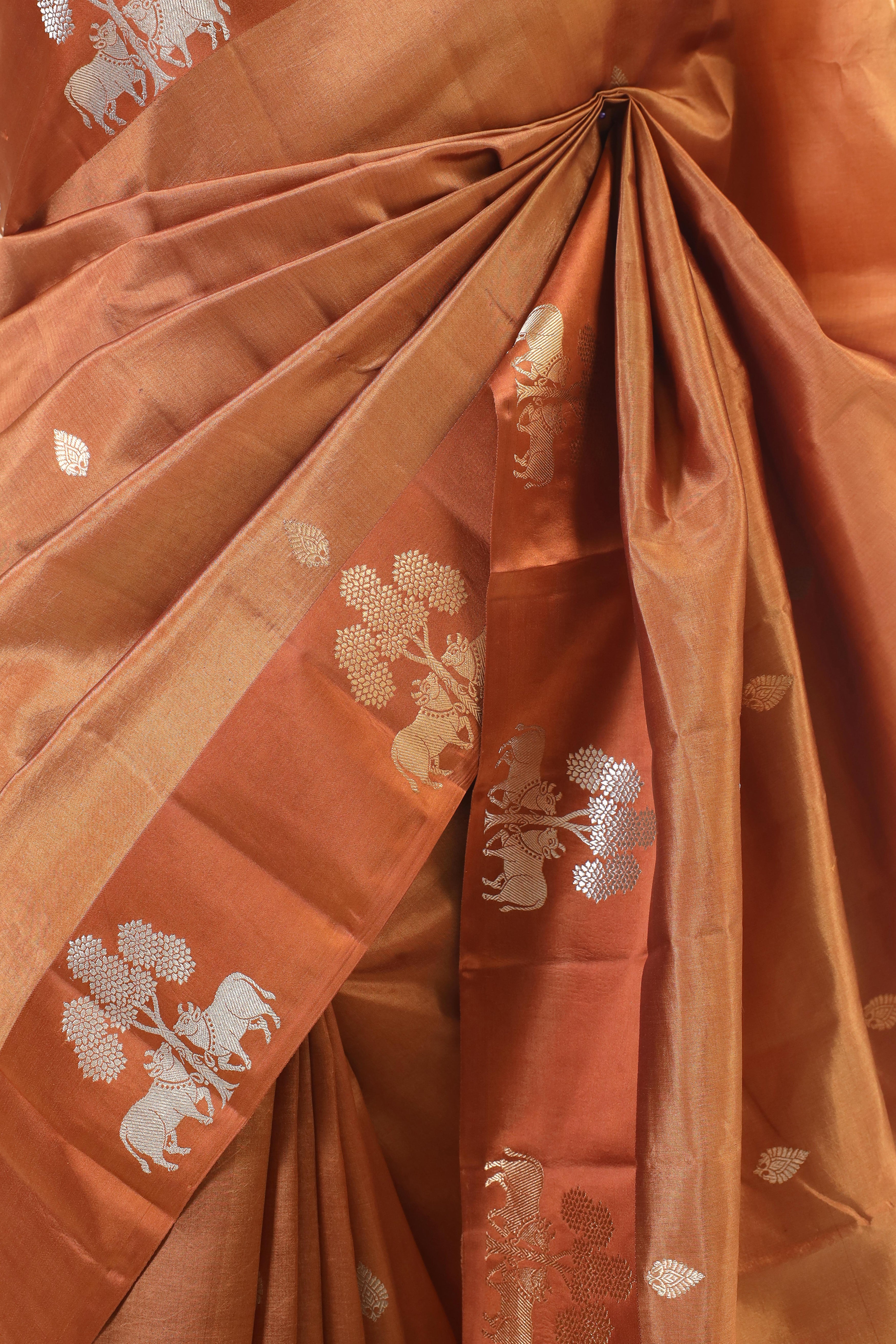 Squash Orange Handwoven Pure Banarasi Katan Soft Silk Saree