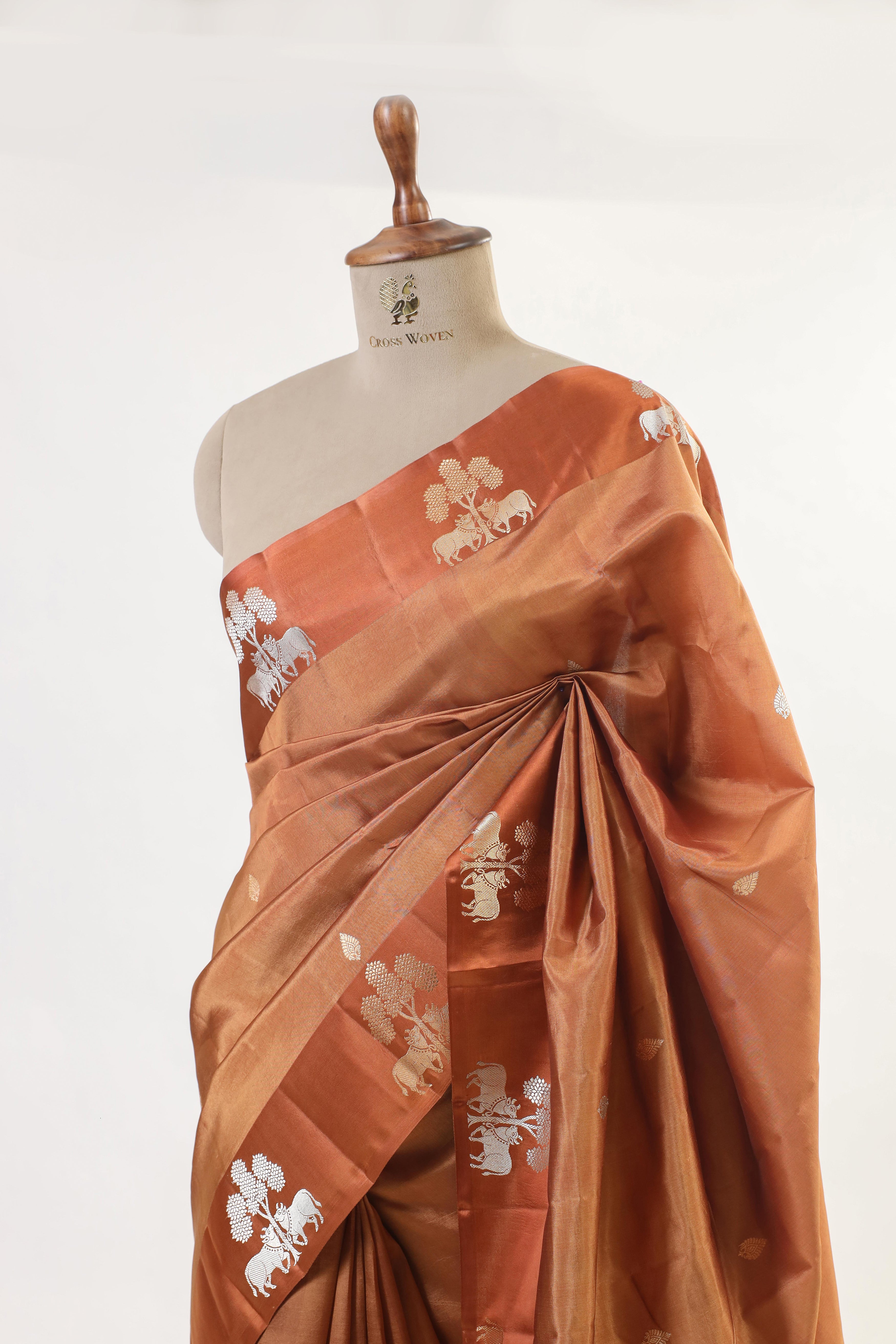 Squash Orange Handwoven Pure Banarasi Katan Soft Silk Saree