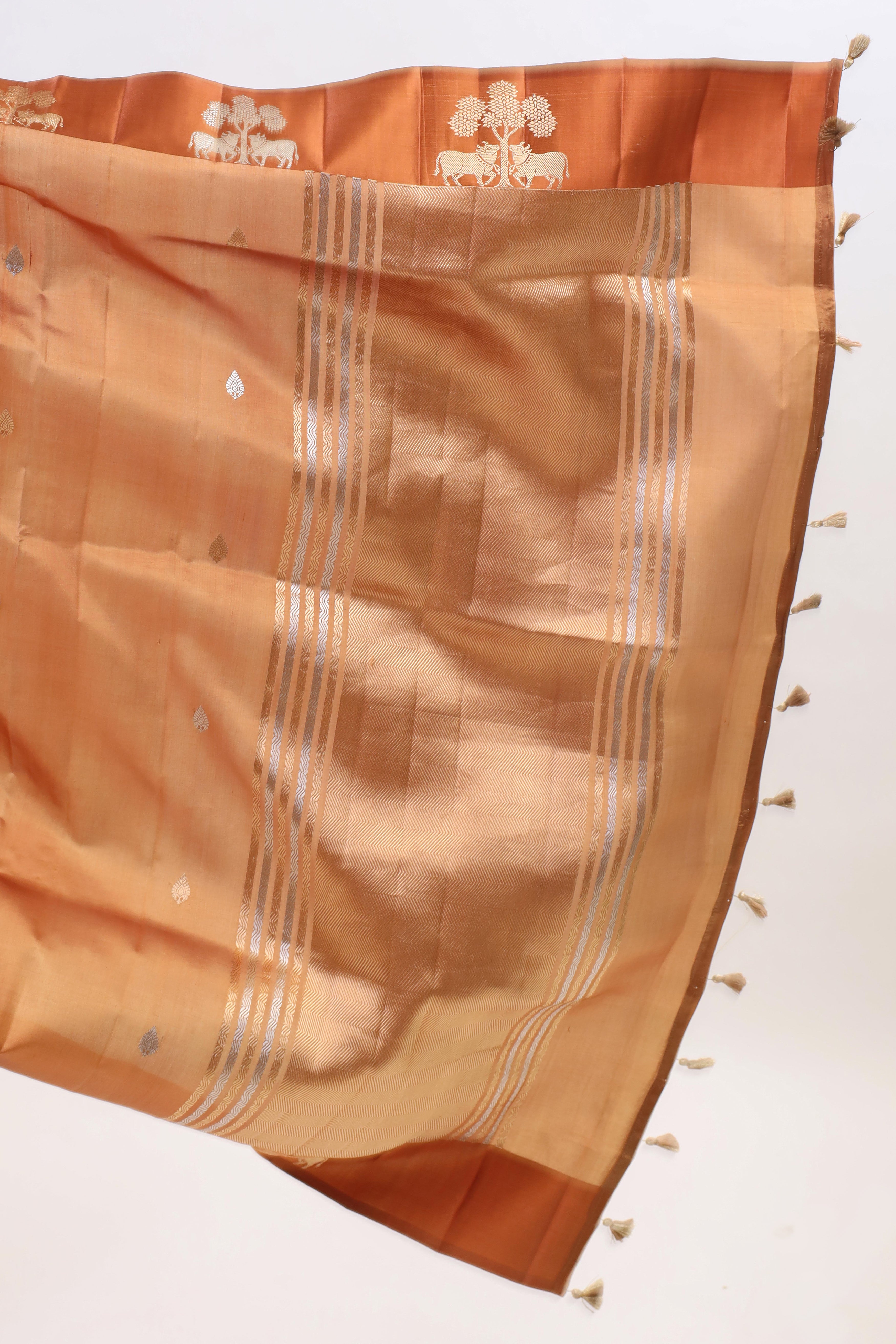 Squash Orange Handwoven Pure Banarasi Katan Soft Silk Saree