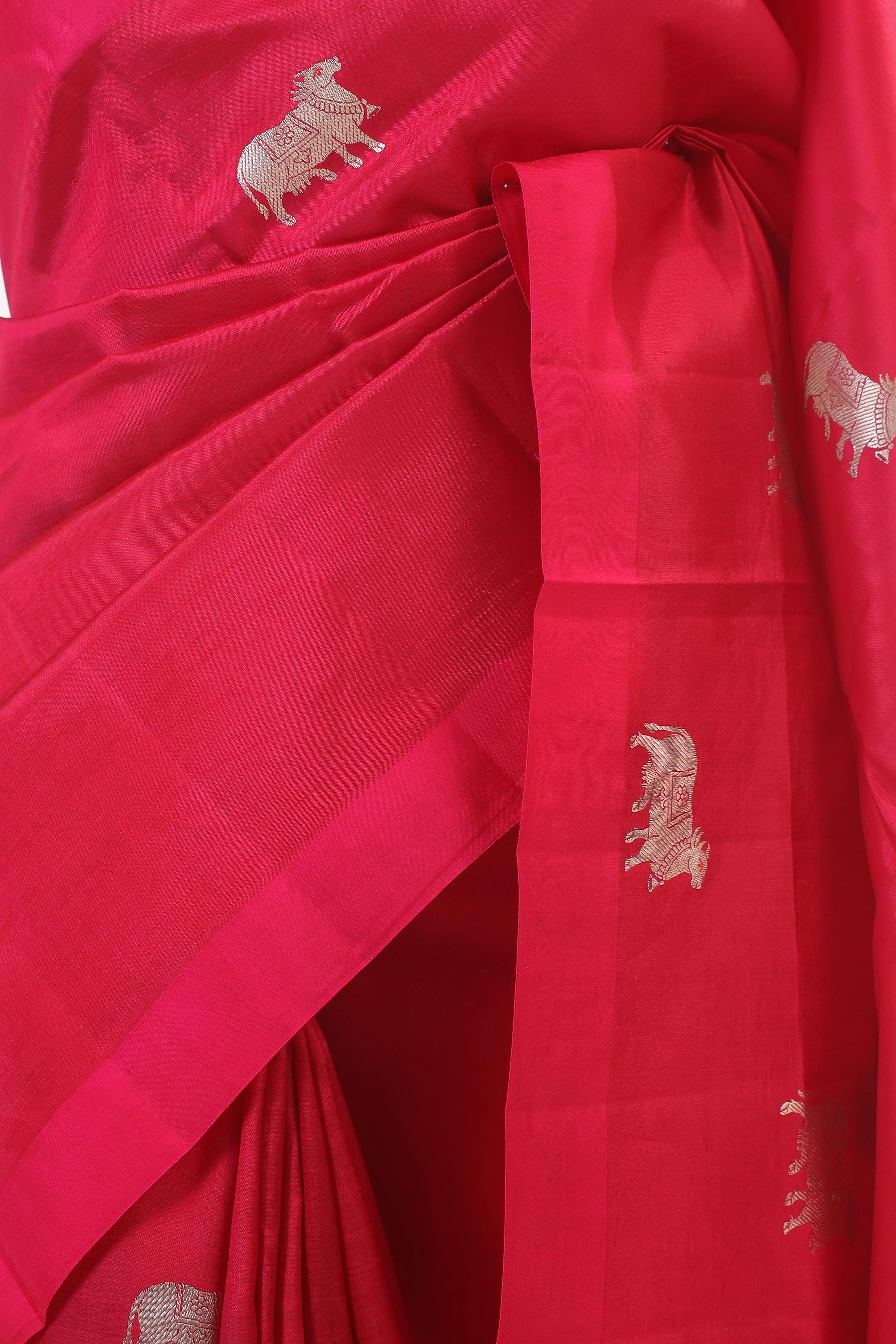Crimson Pink Handwoven Pure Banarasi Katan Soft Silk Saree