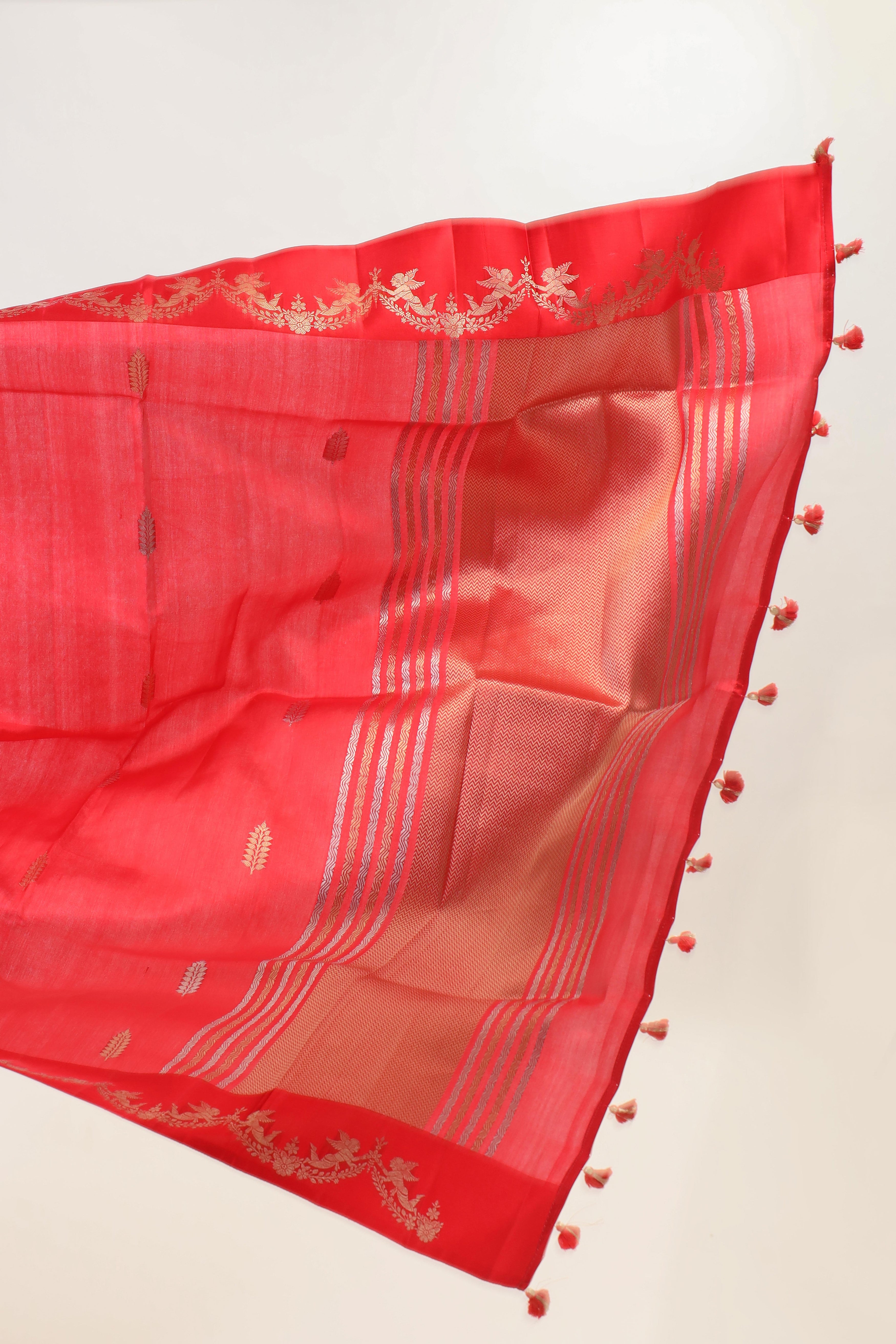 Red Handwoven Pure Banarasi Soft Silk Saree