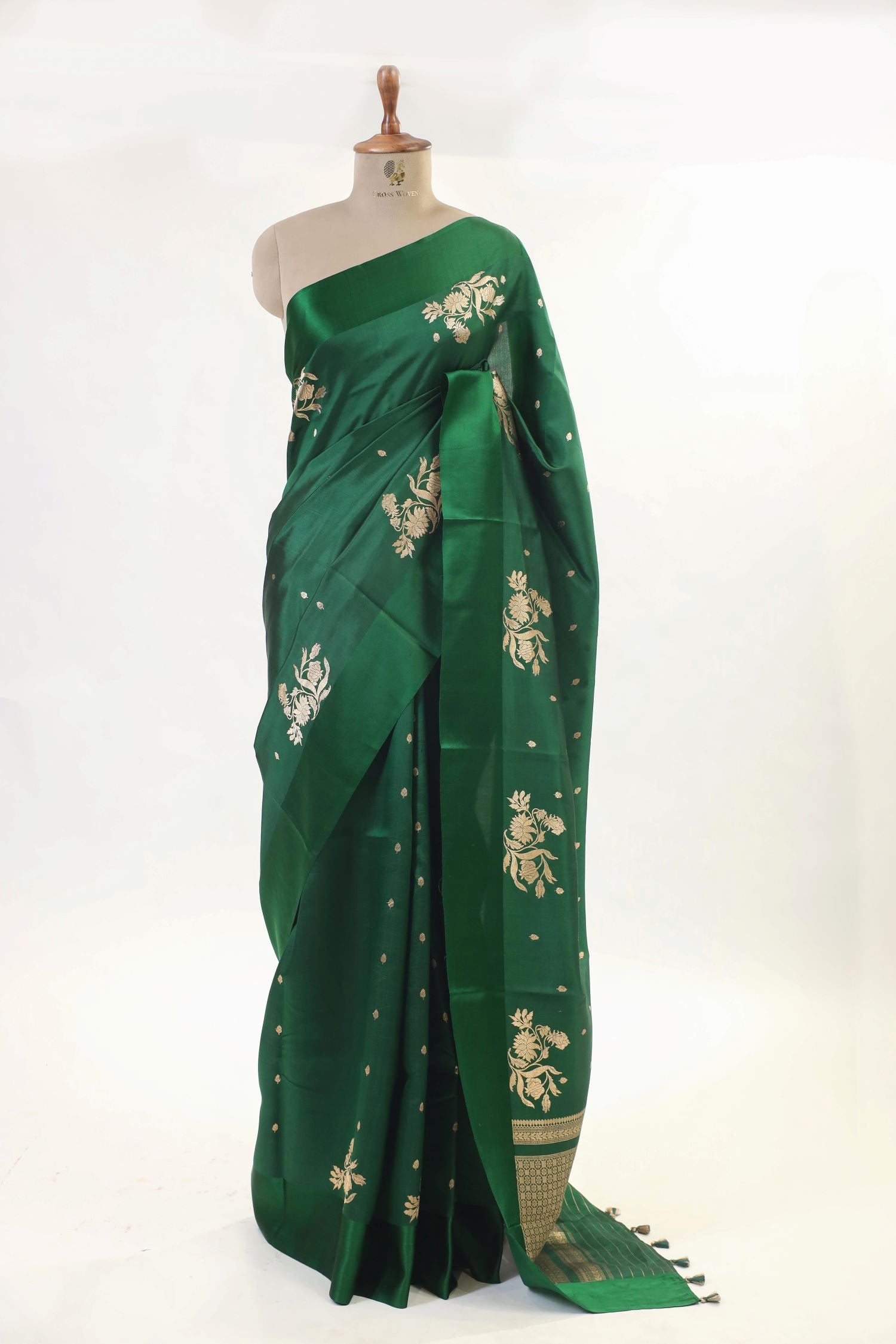 Bottle Green Handwoven Pure Banarasi Soft Silk Saree