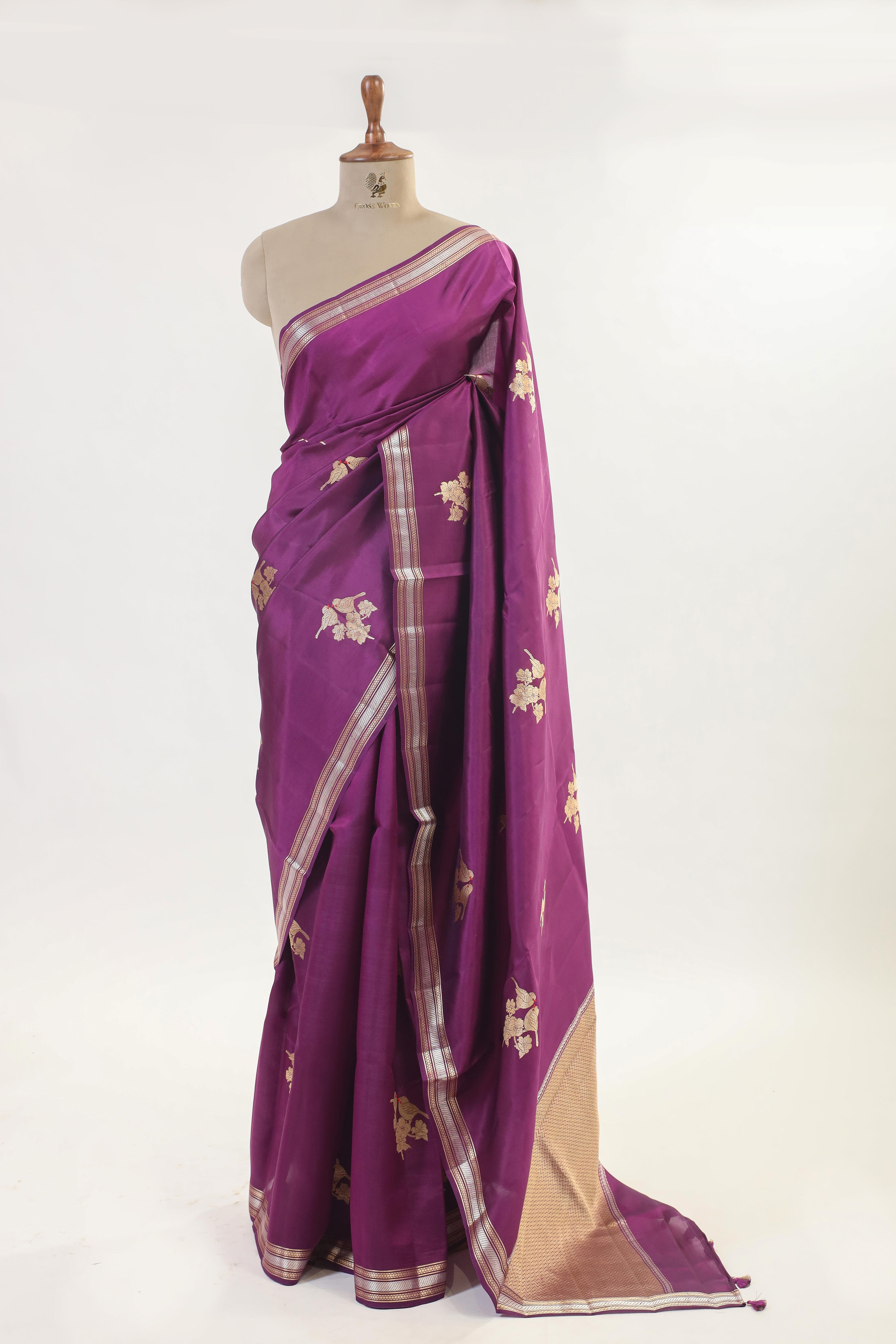 Wine Handwoven Pure Banarasi Soft Silk Saree