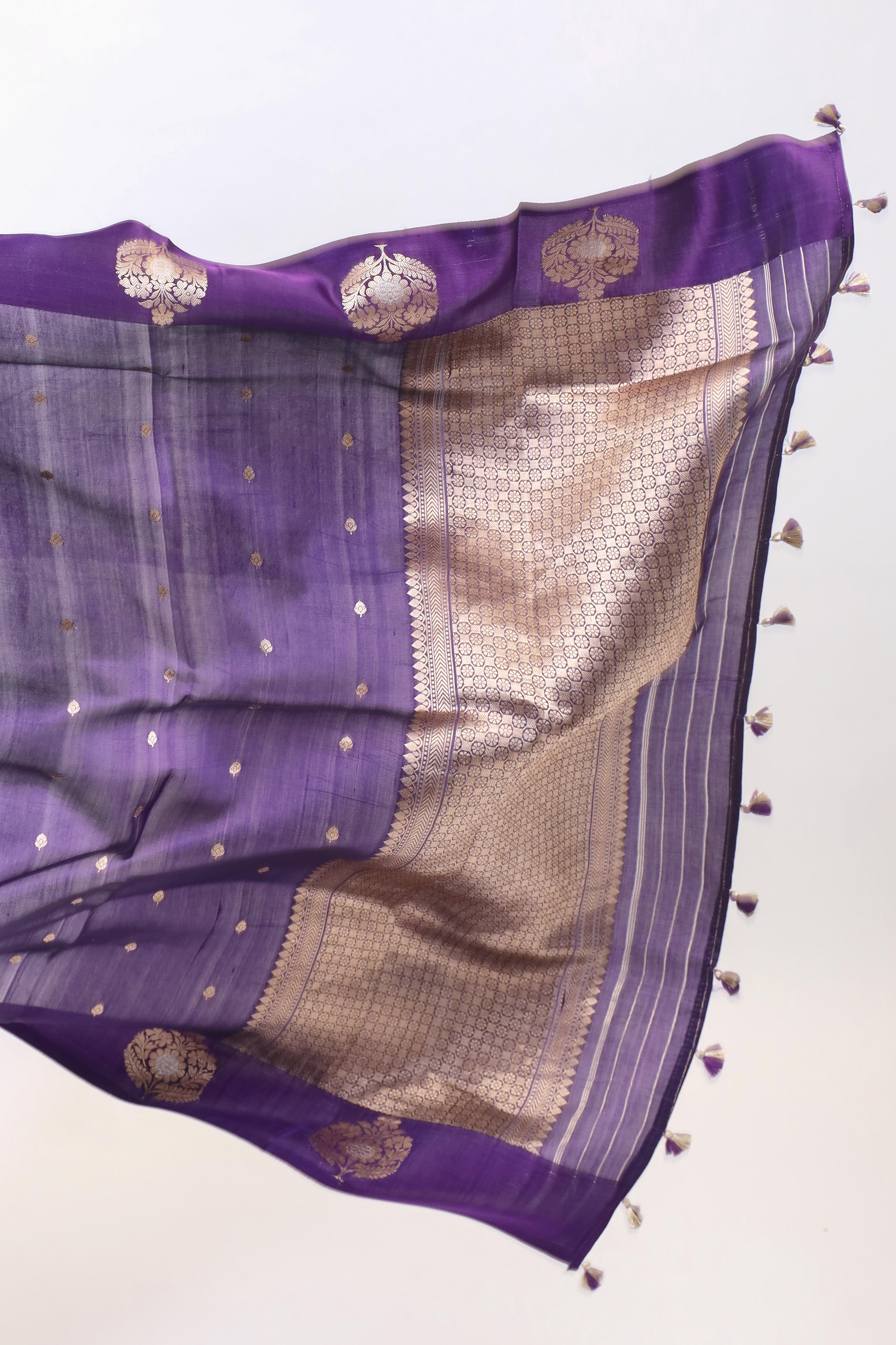 Deep Purple Handwoven Pure Banarasi Soft Silk Saree