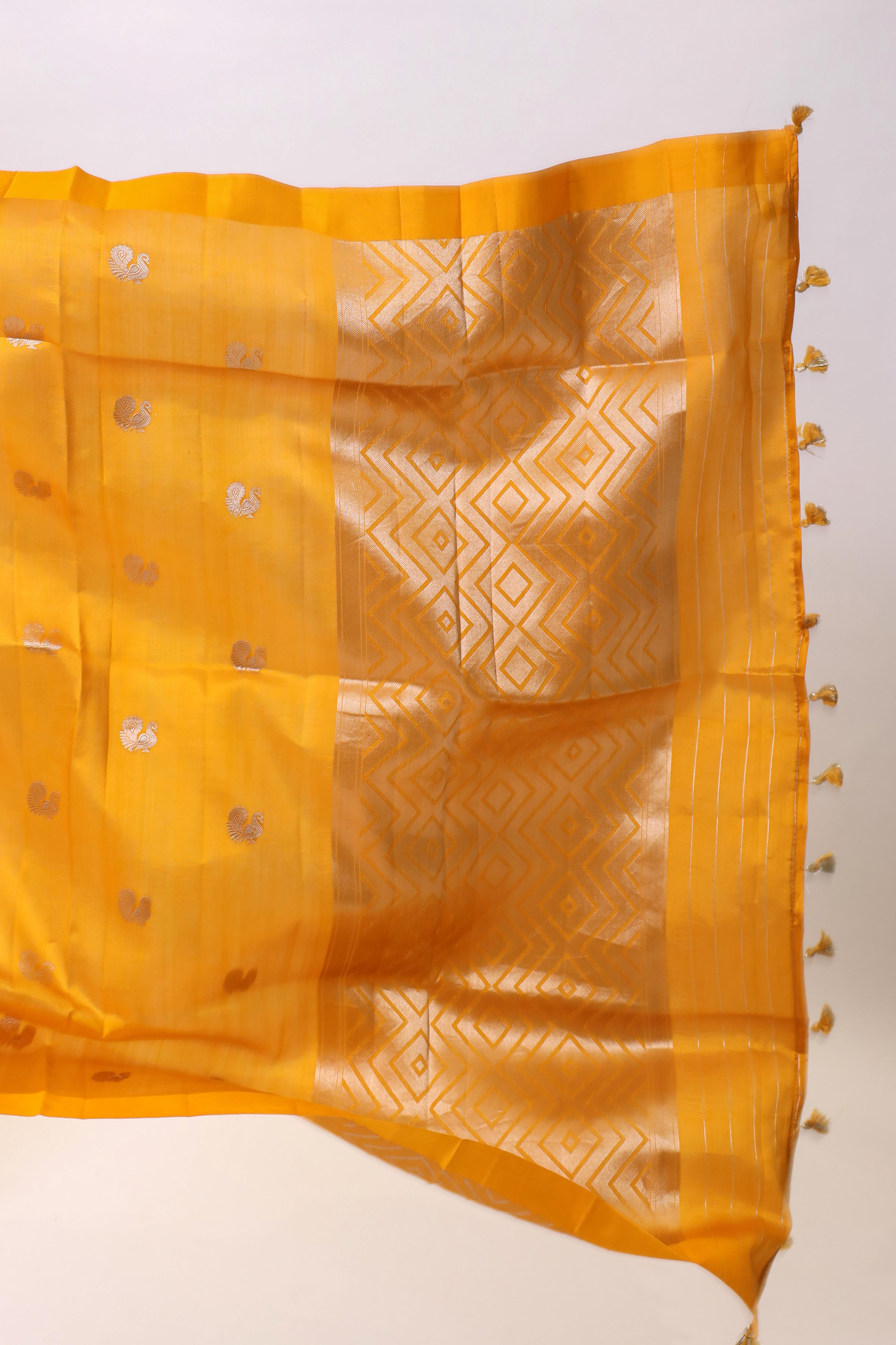 Mustard Yellow Handwoven Pure Banarasi Soft Silk Saree