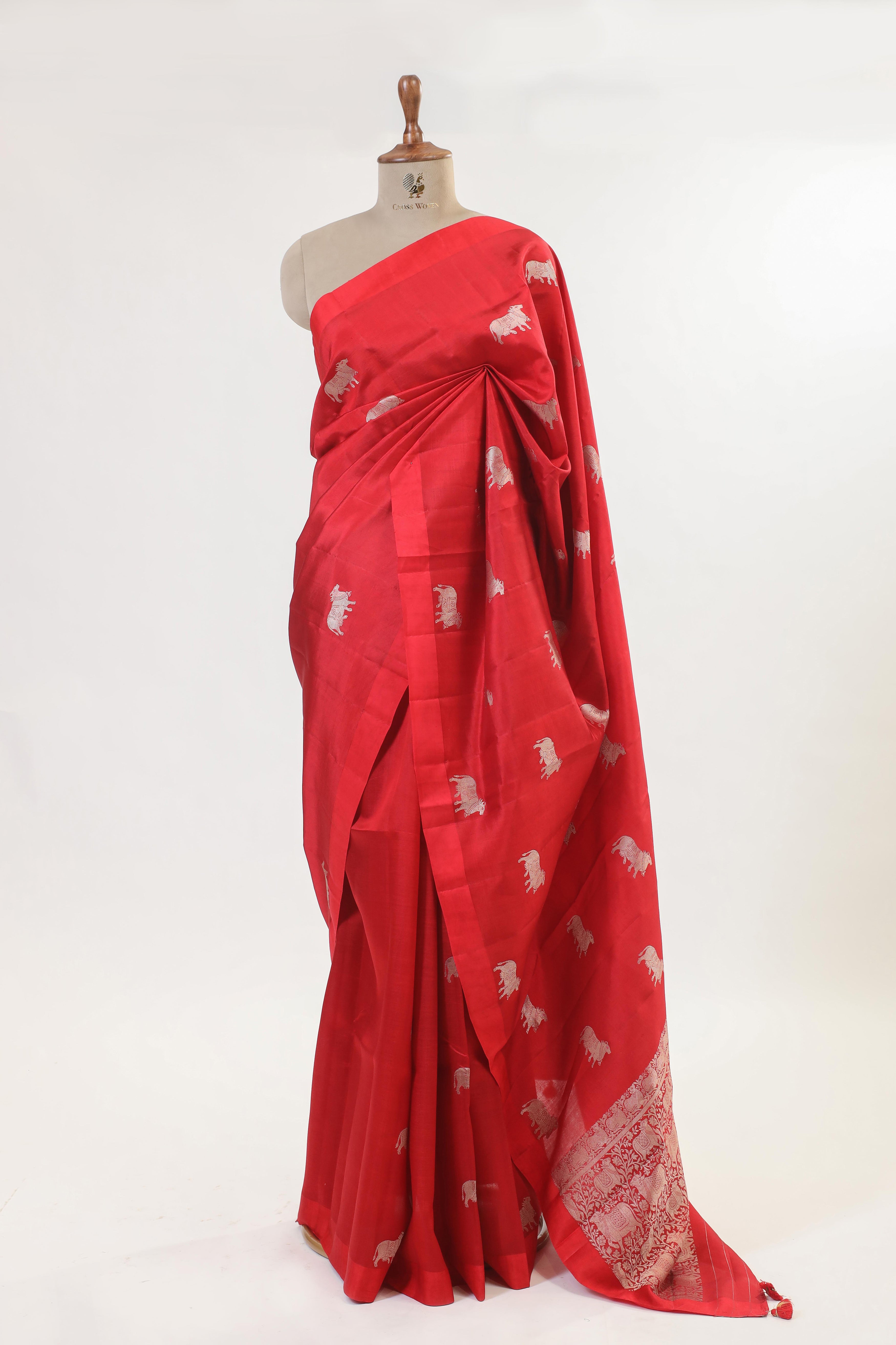 Red Handwoven Pure Banarasi Soft Silk Saree