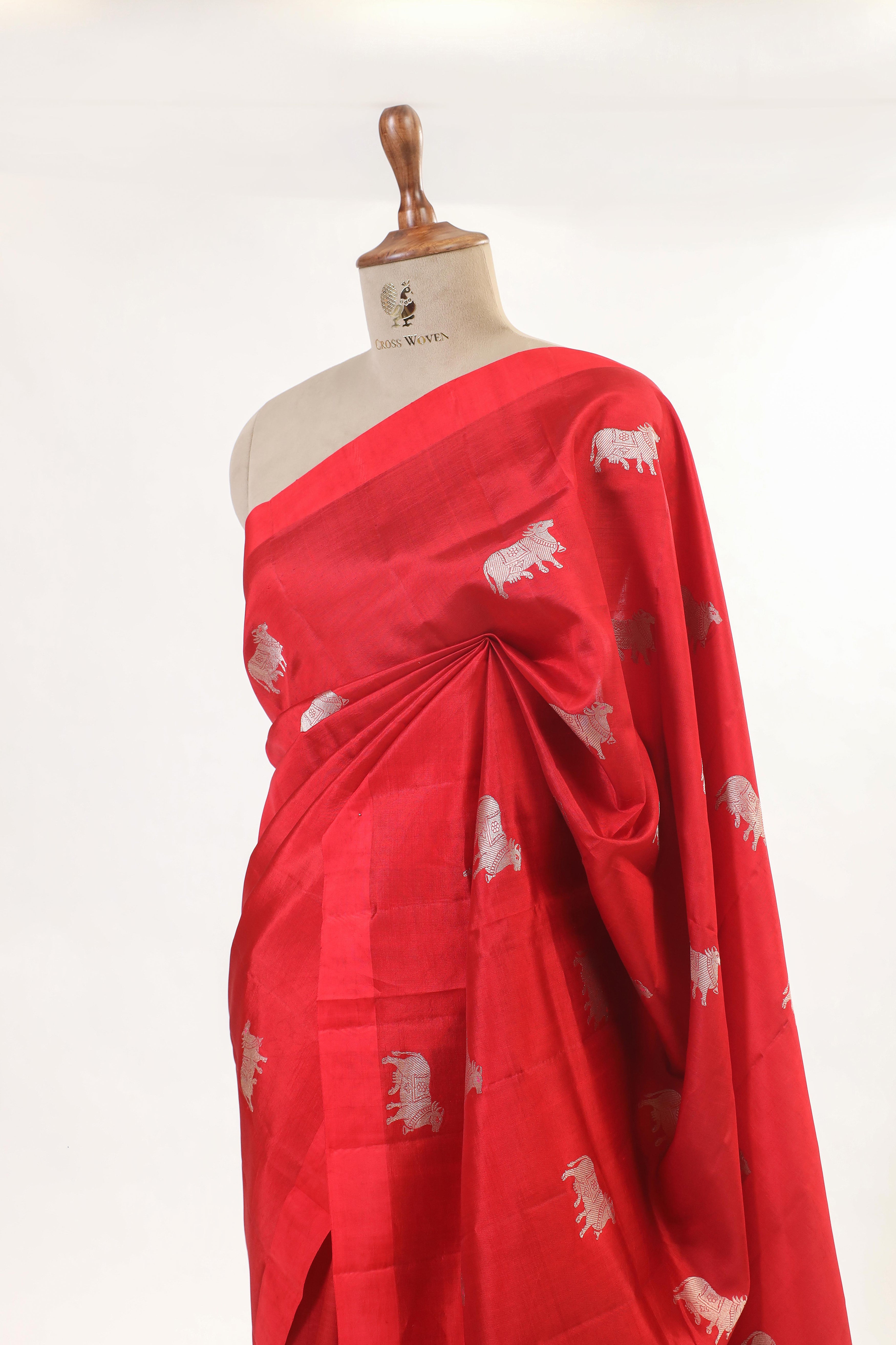 Red Handwoven Pure Banarasi Soft Silk Saree