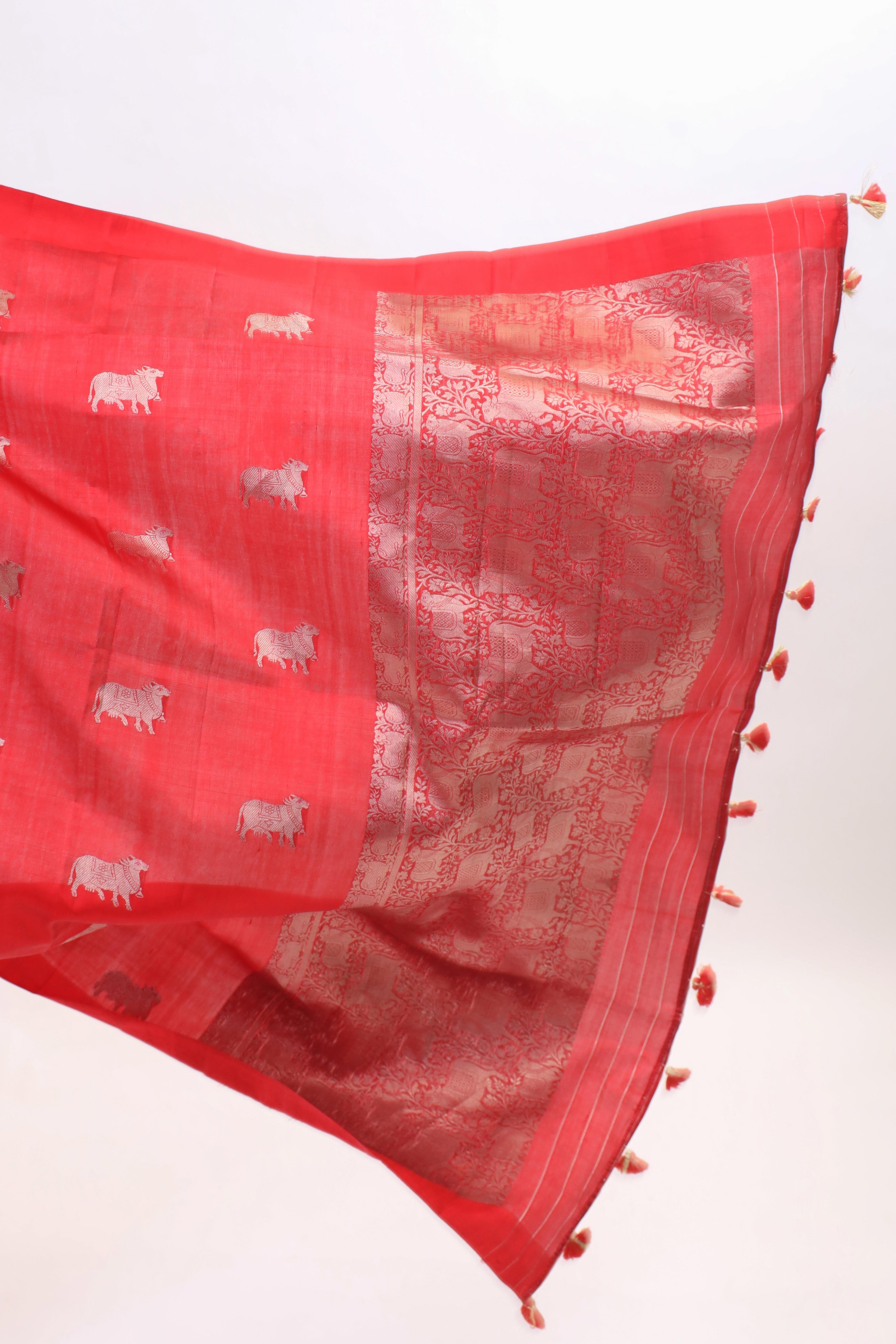 Red Handwoven Pure Banarasi Soft Silk Saree