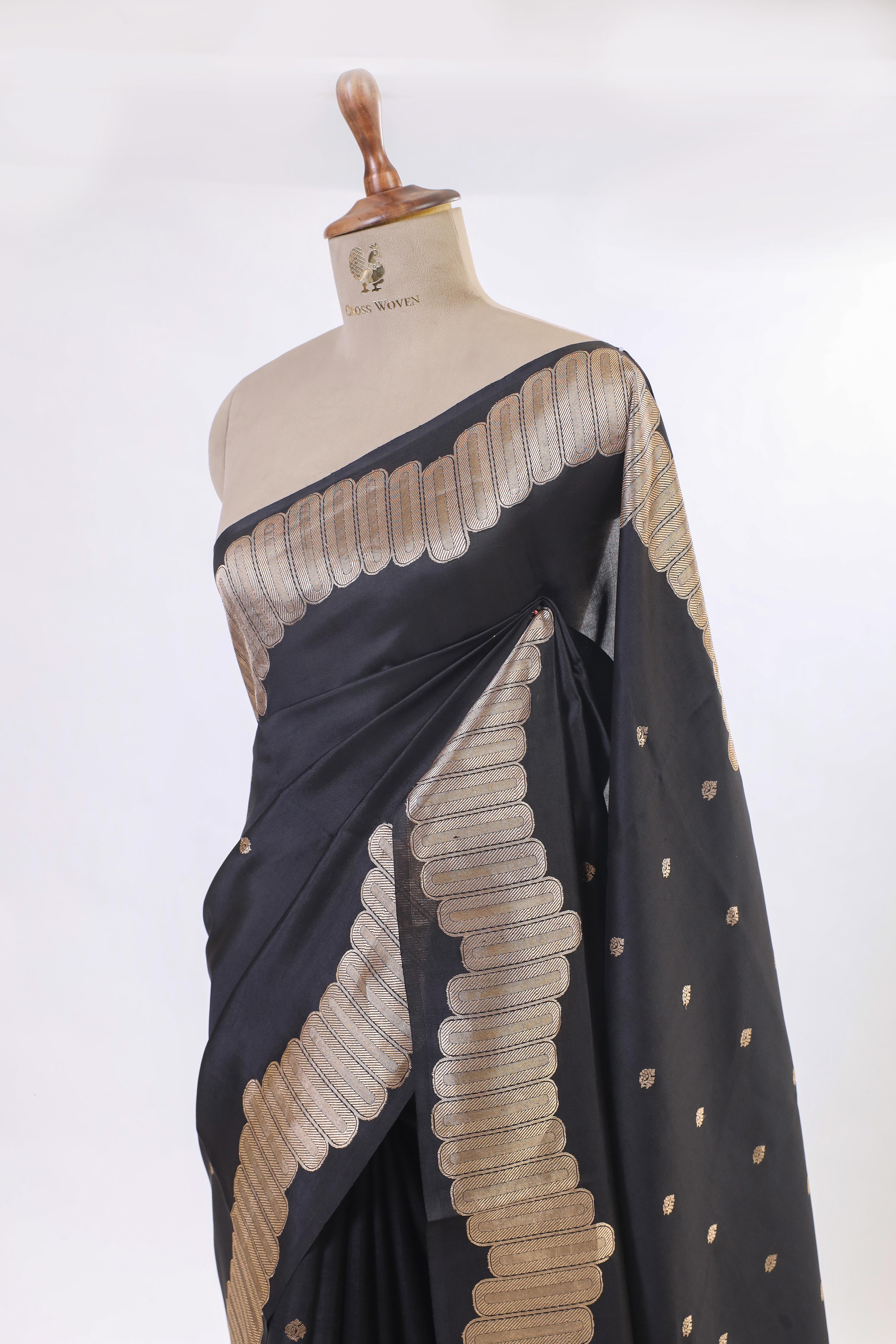 Black Handwoven Pure Banarasi Soft Silk Saree
