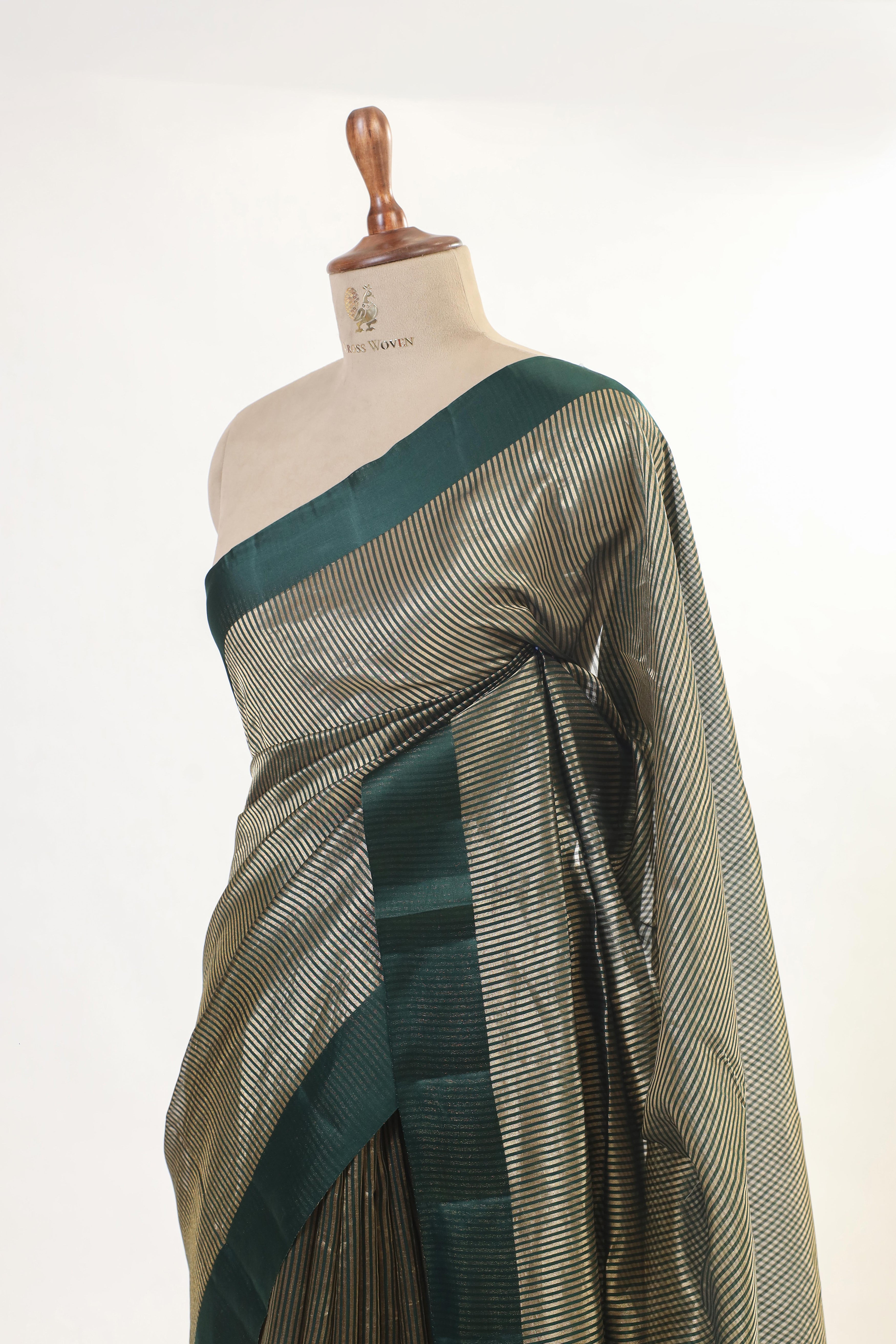 Bottle Green Handwoven Pure Banarasi Katan Silk Saree