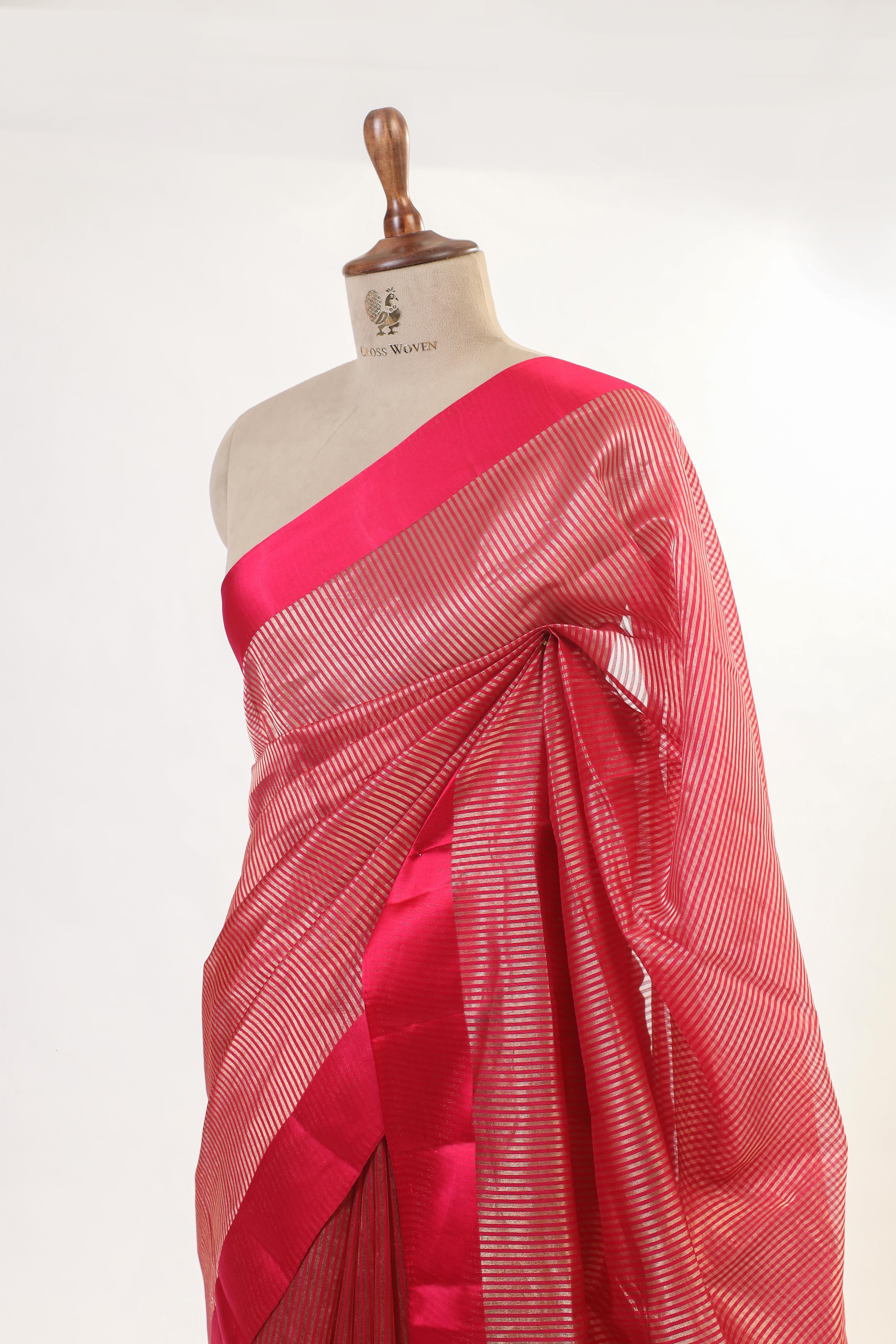 Raspberry Pink Handwoven Pure Banarasi Soft Silk Saree
