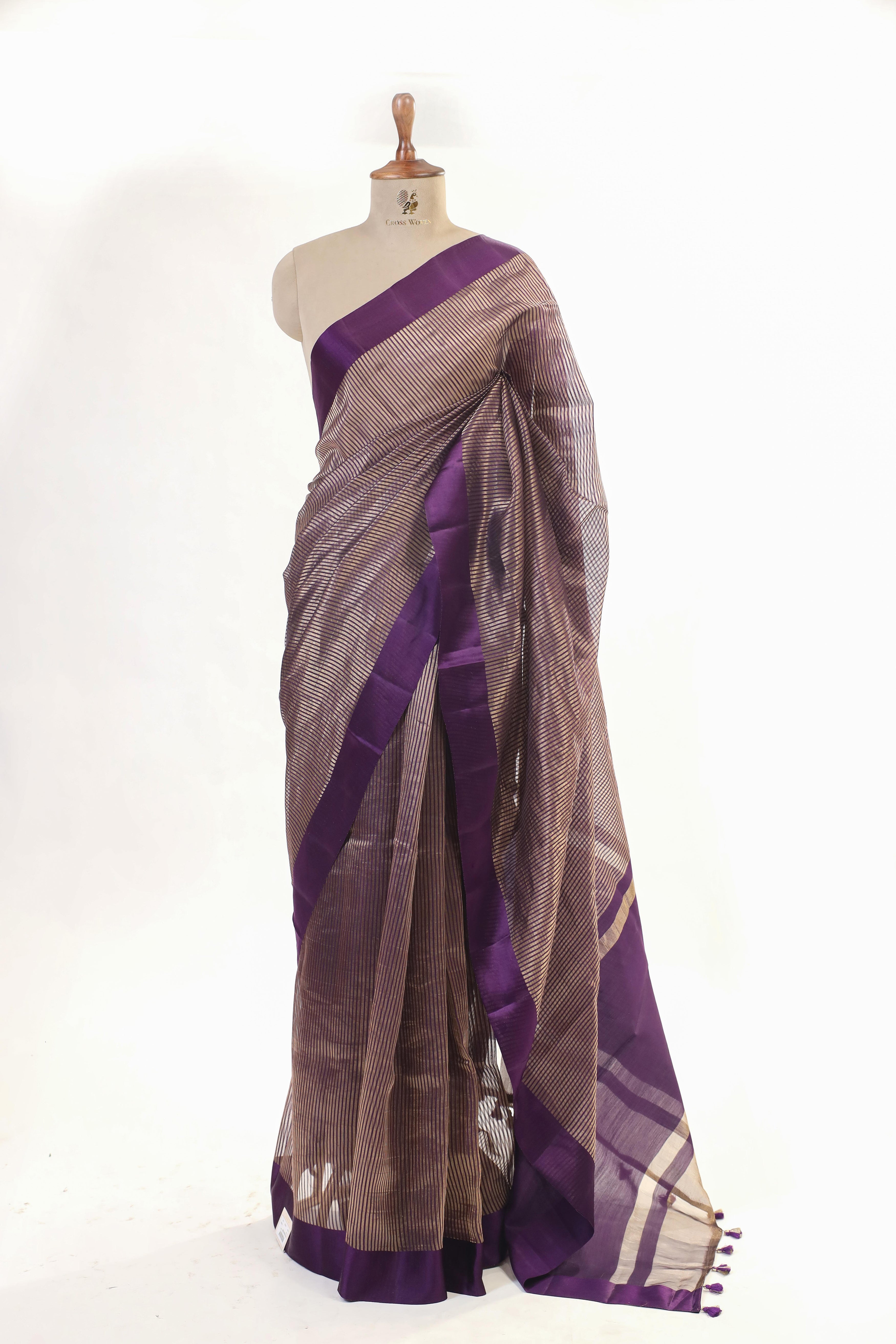 Purple Handwoven Pure Banarasi Soft Silk Saree