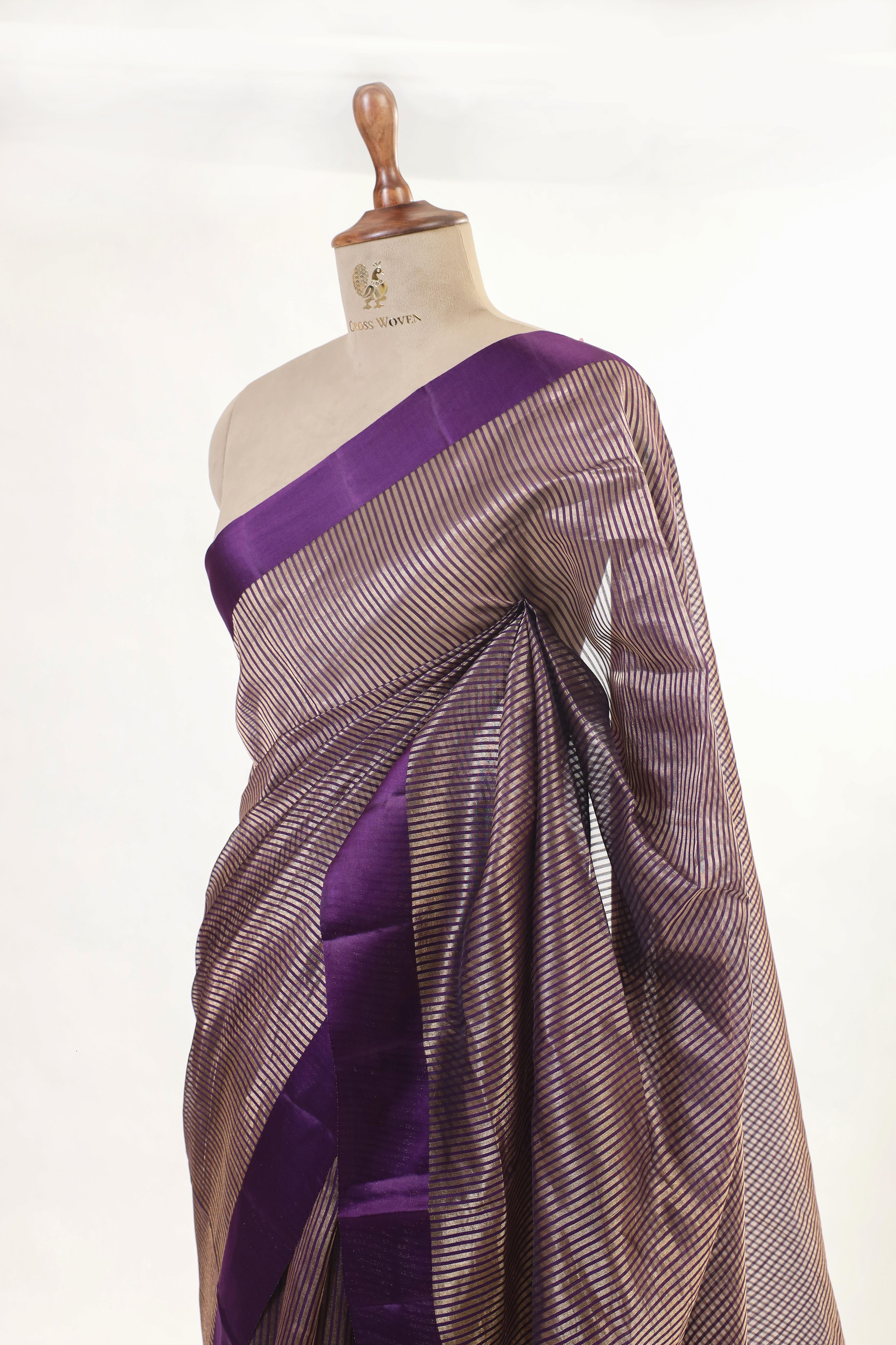 Purple Handwoven Pure Banarasi Soft Silk Saree