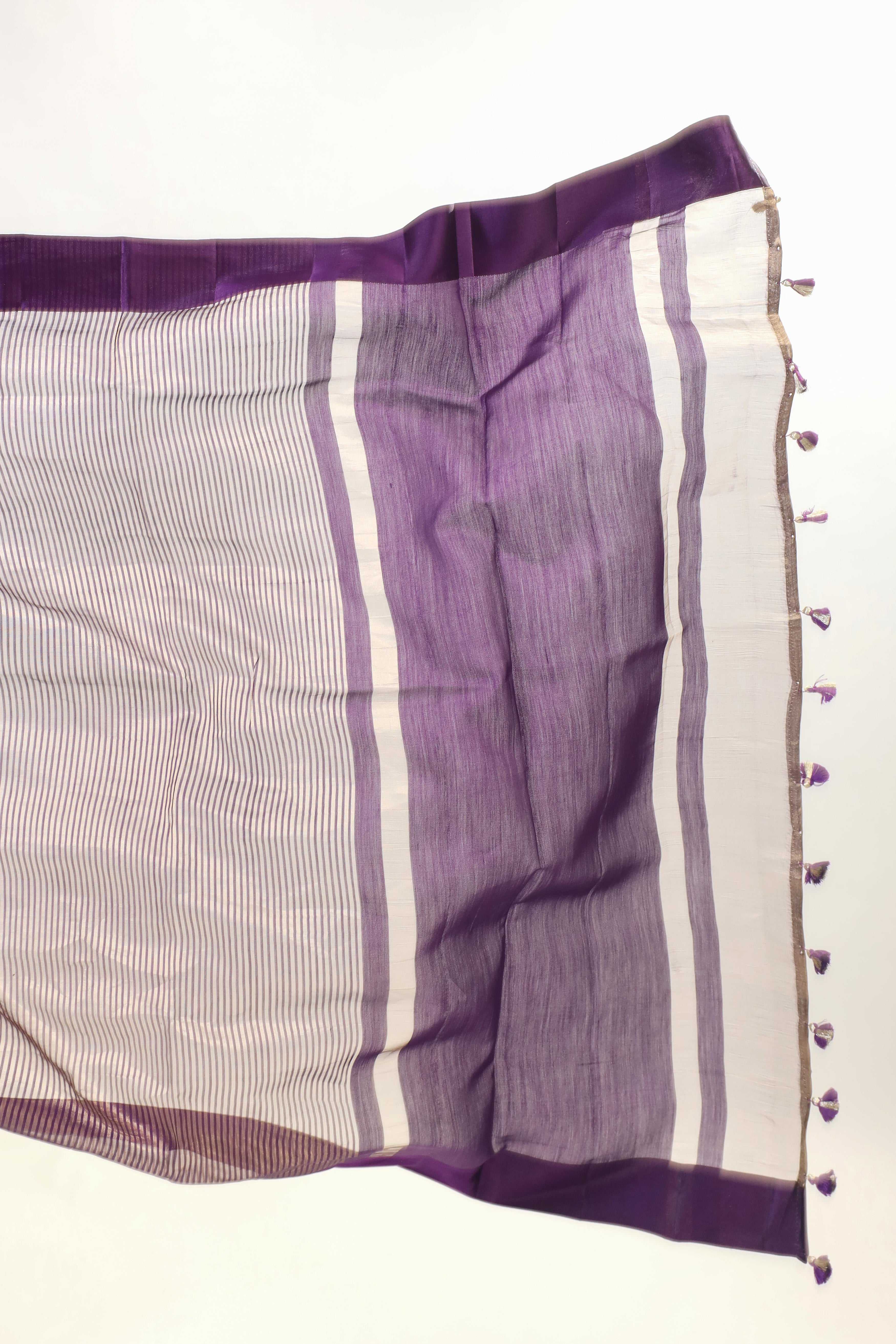 Purple Handwoven Pure Banarasi Soft Silk Saree