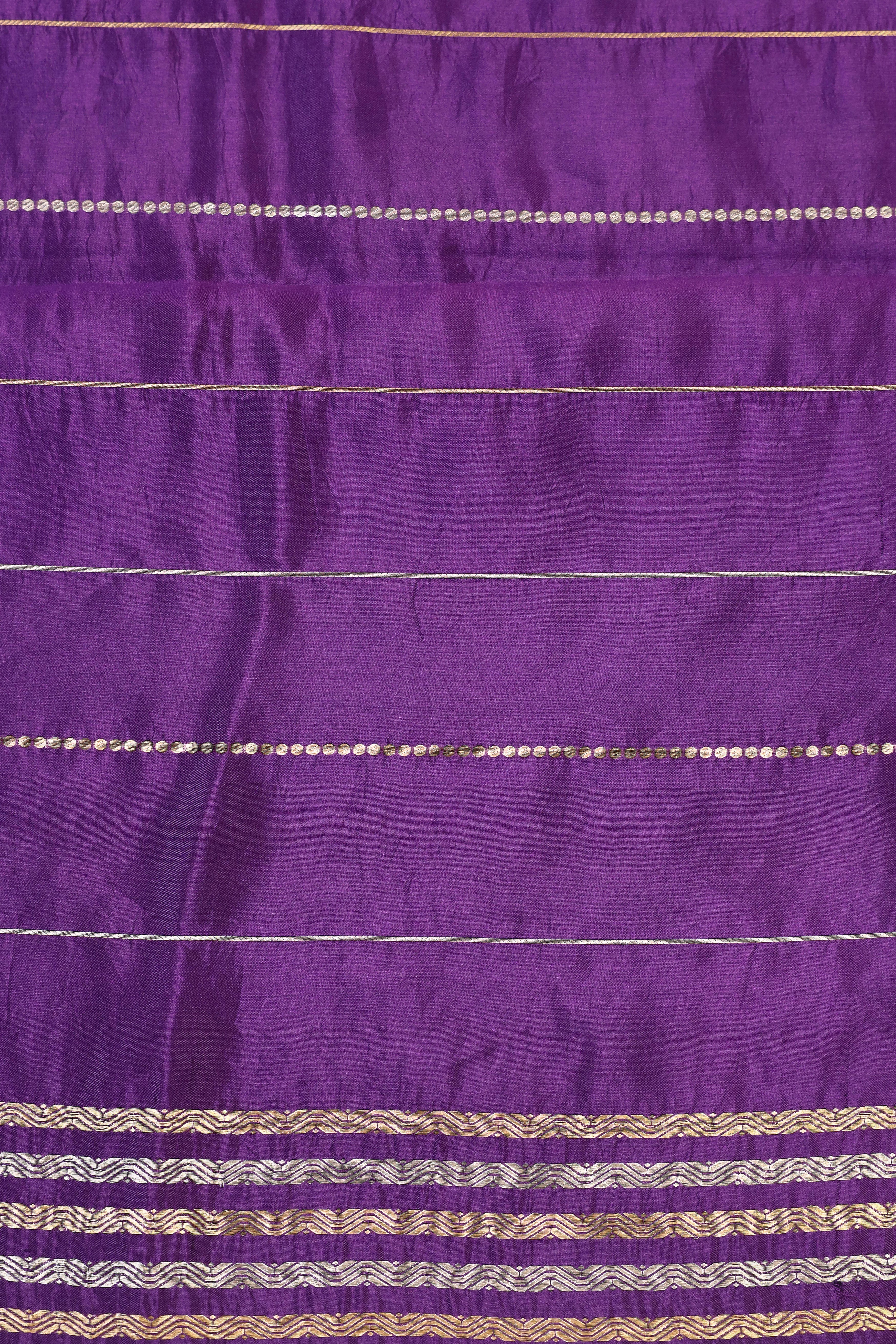 Gayatri Mantra Elaborated Handwoven Purple Banarasi Soft Silk Saree With Bird Motifs