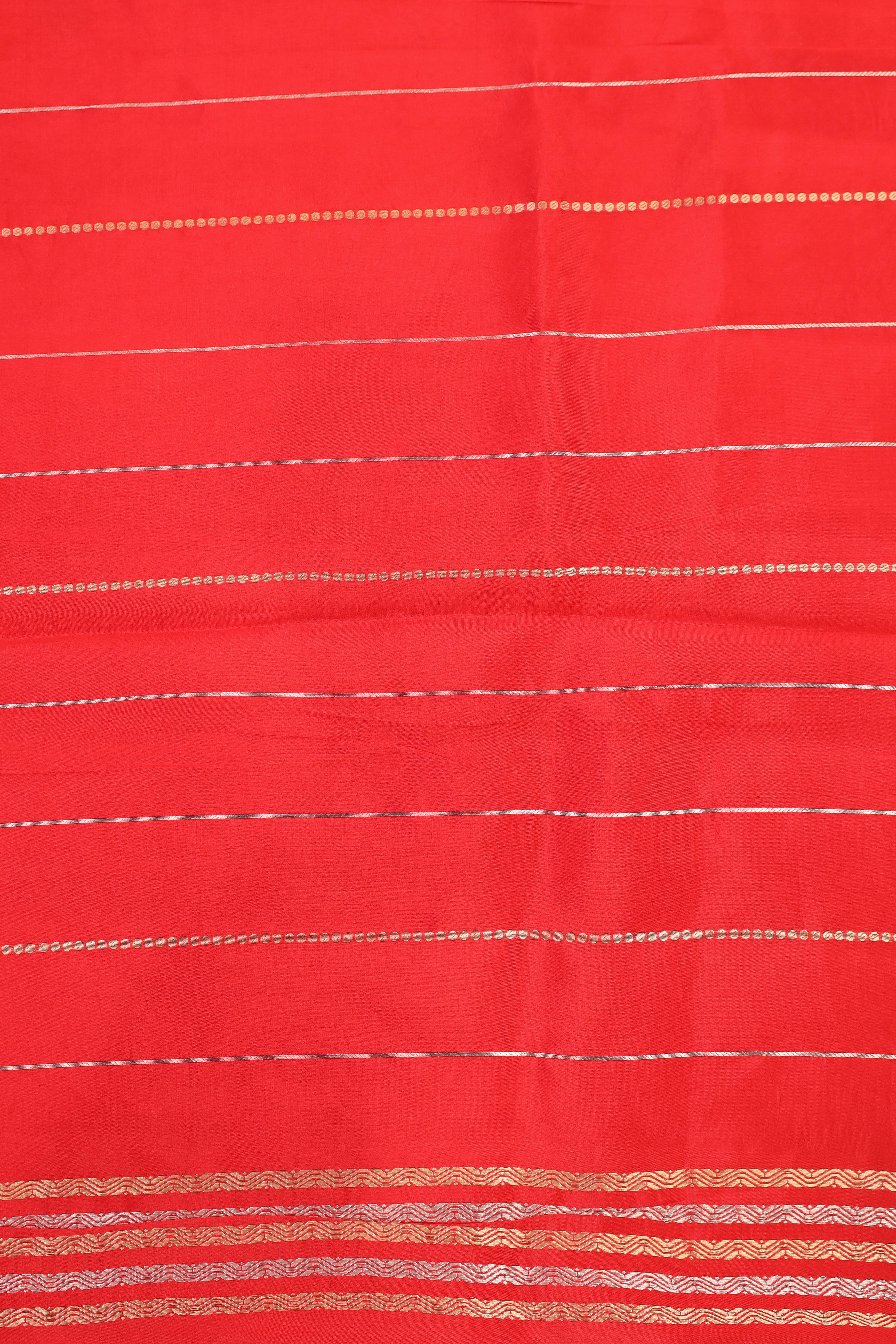 Gayatri Mantra Elaborated Handwoven Red Banarasi Soft Silk Saree With Nandi Motifs
