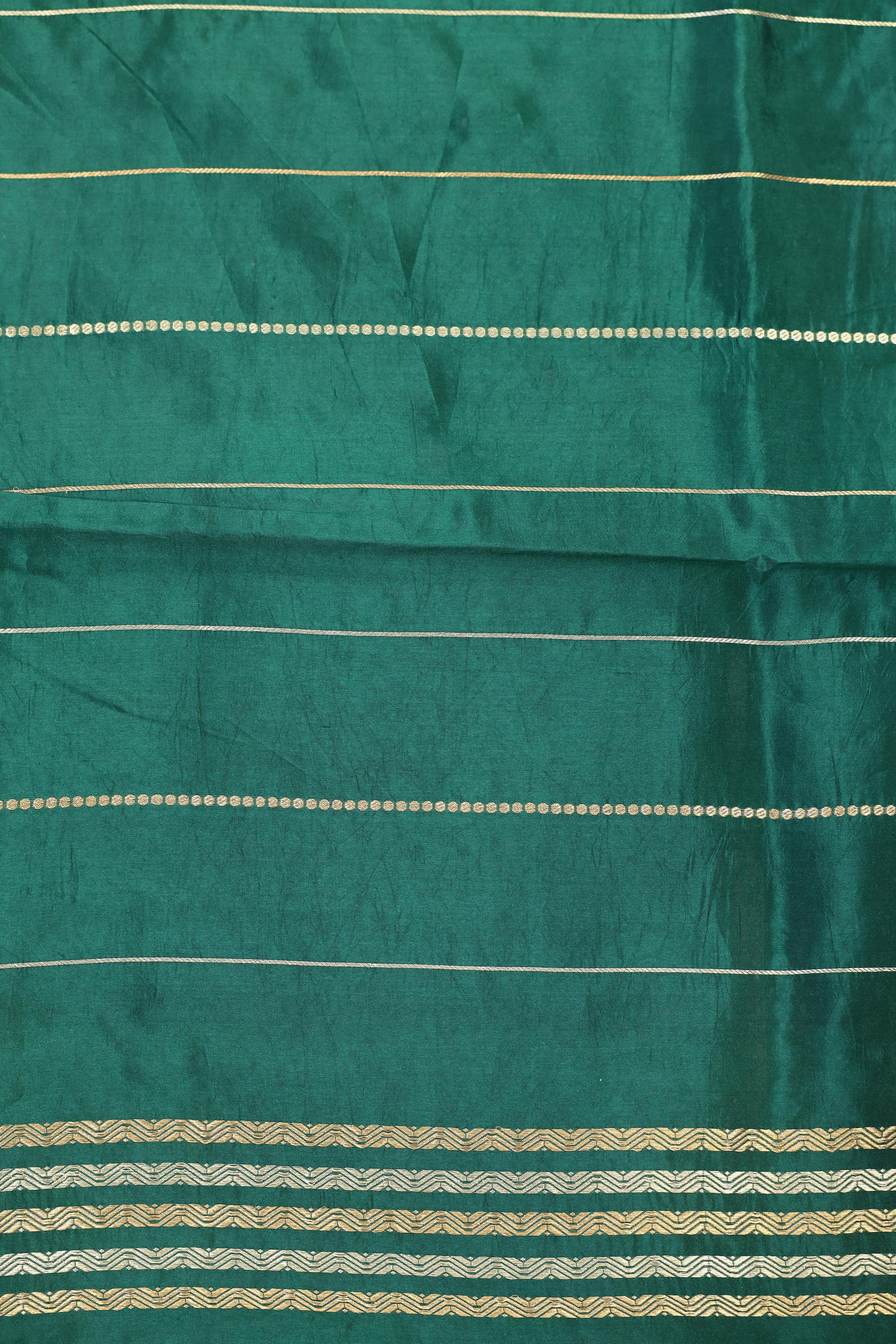 Emerald Green Banarasi Soft Silk Saree With Ganesh Mantra Embroidery