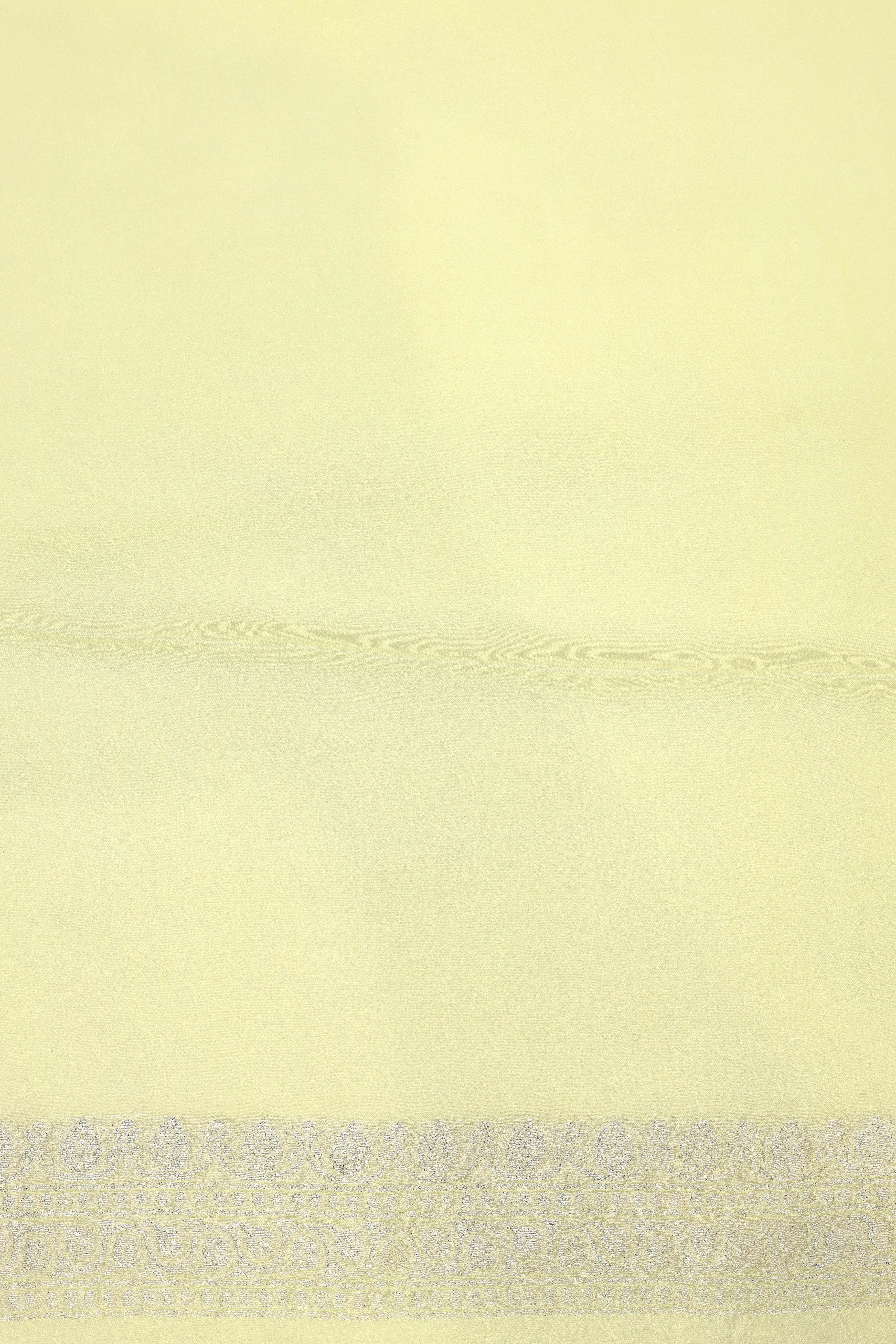 Pastel Lemon Yellow Banarasi Georgette Khaddi Floral Velvet Meenakari Silk Saree