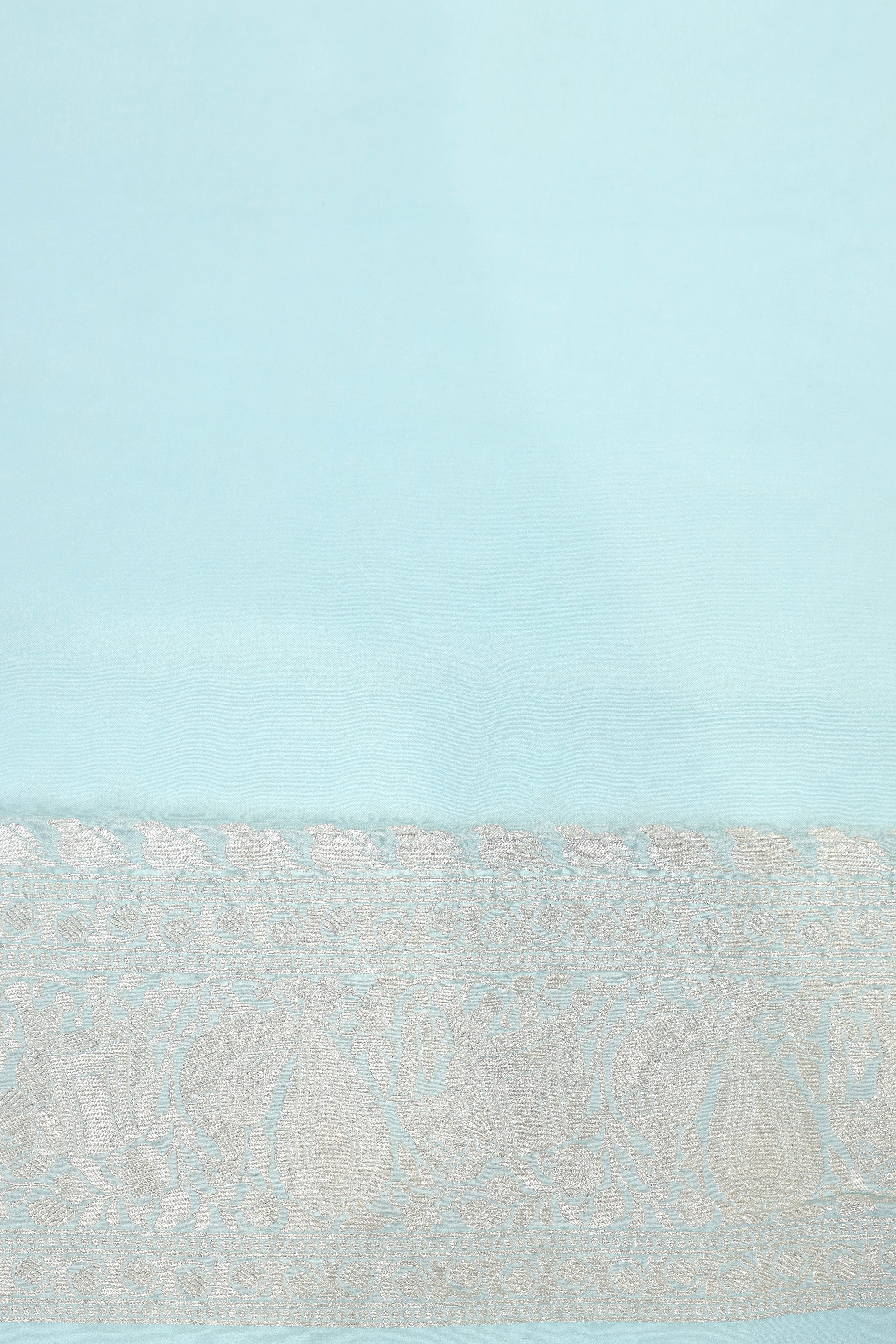 Sky Blue Banarasi Georgette Khaddi Floral Motif With Silver Zari Saree