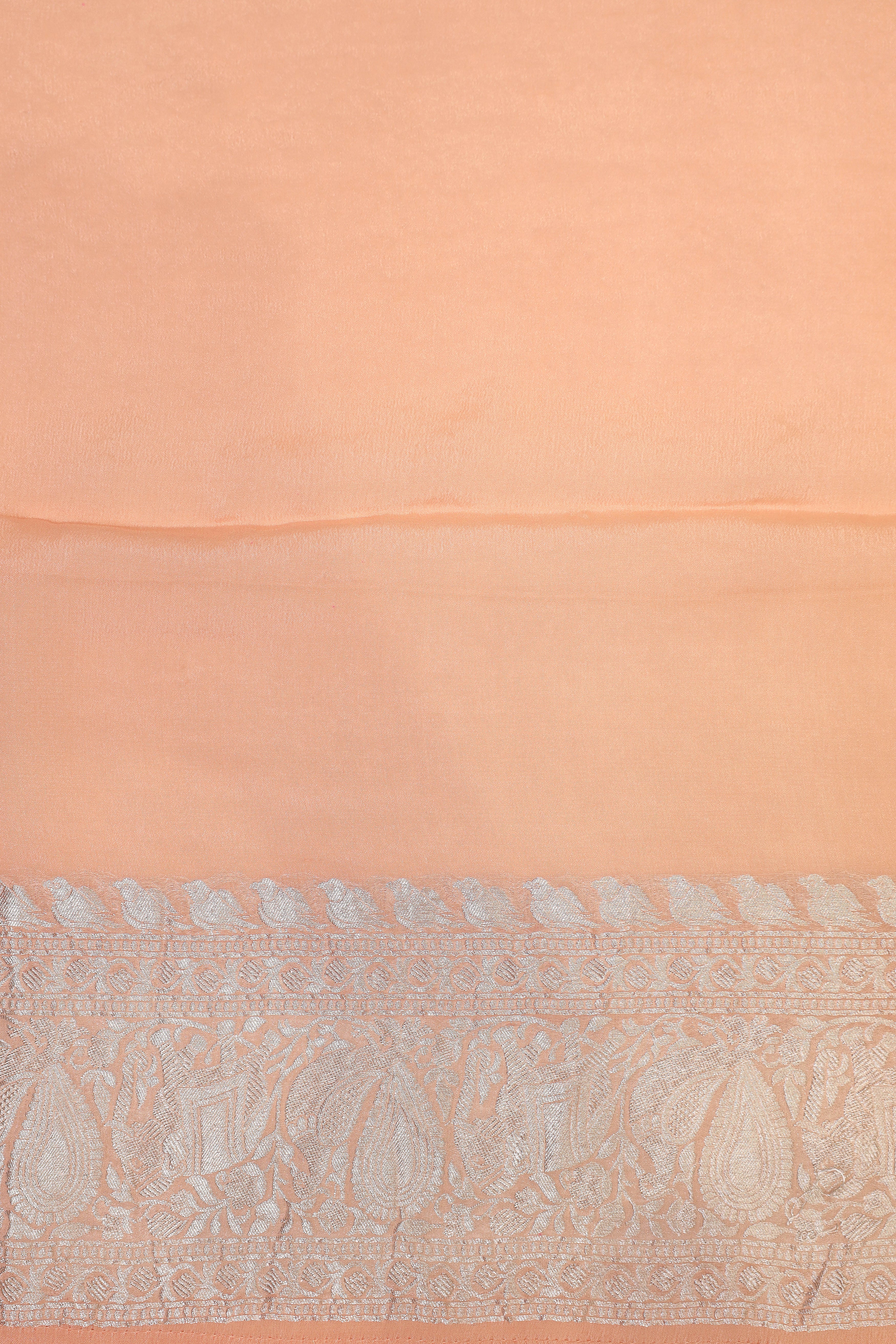Peach Pink Banarasi Georgette Khaddi With Silver Zari Silk Saree