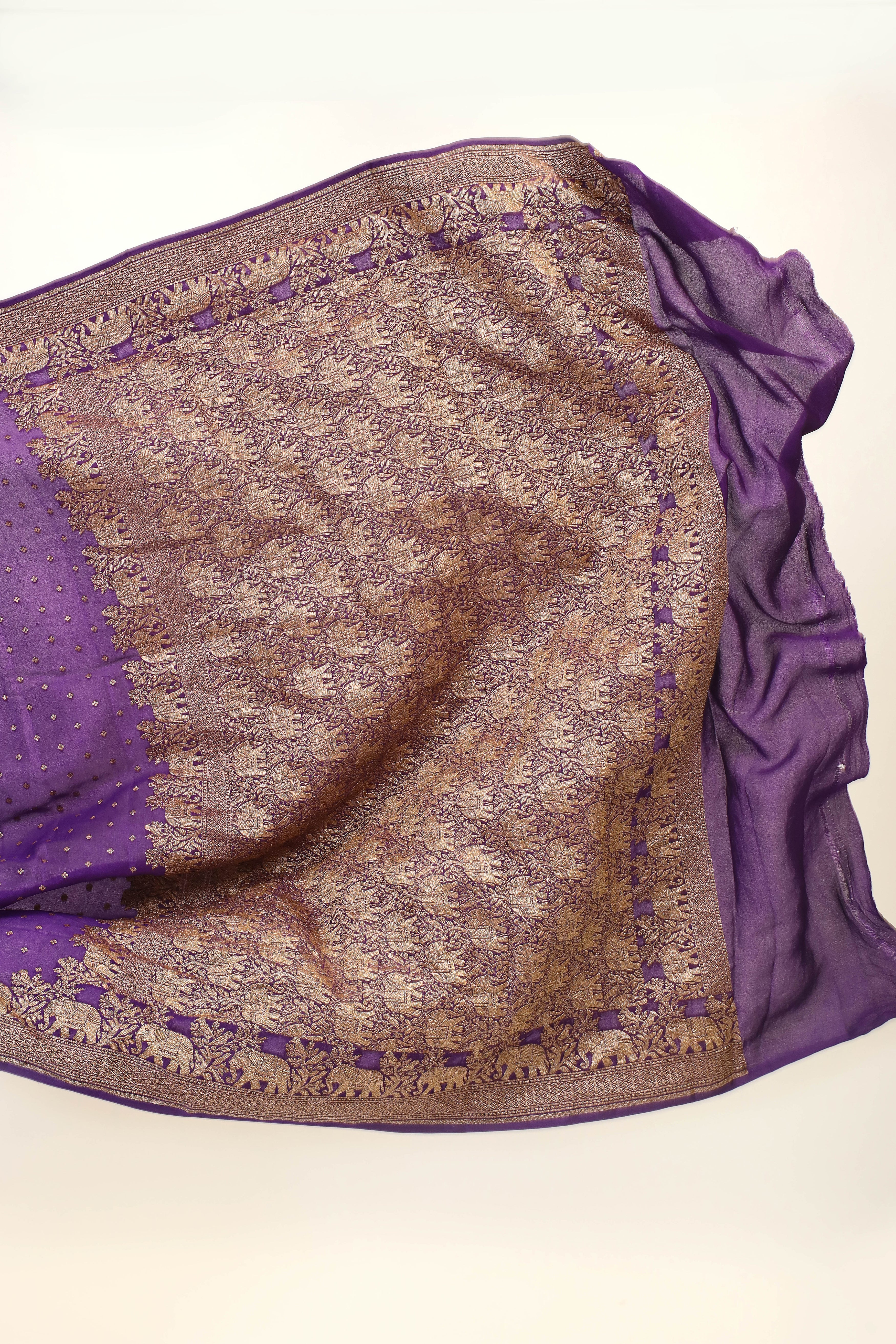 Purple Crepe Silk Saree with Antique Zari And Shikargah Border