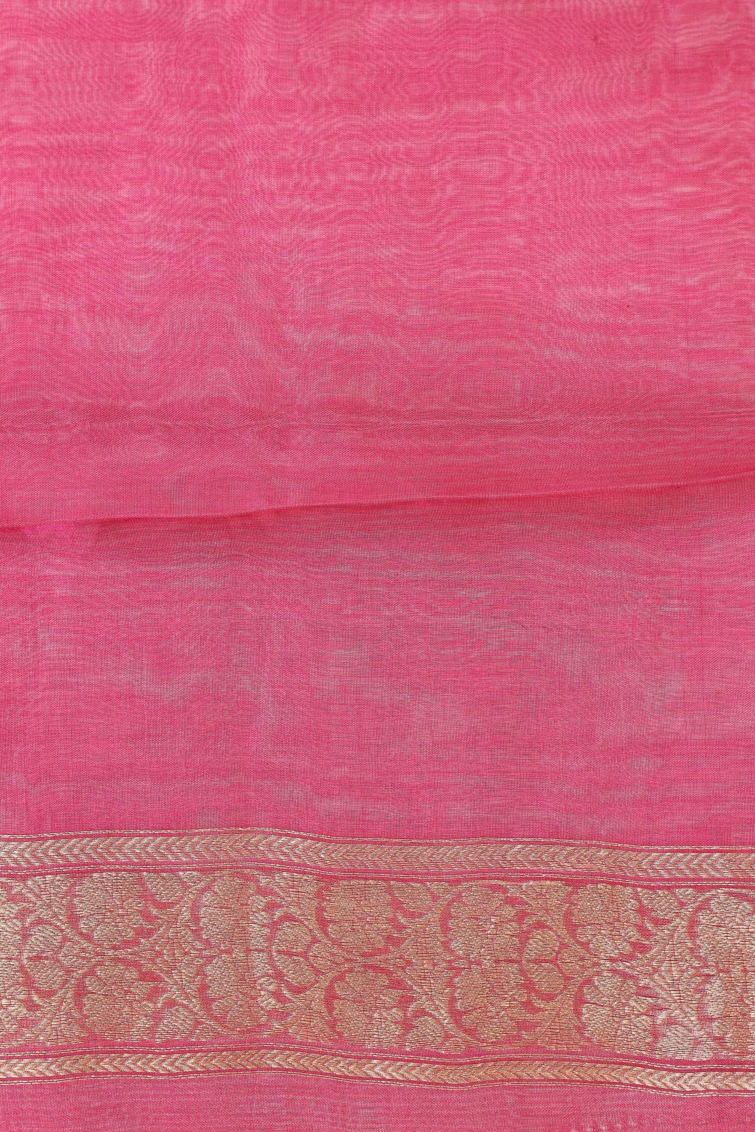Pink Tissue Silk Saree With Gold Stripes