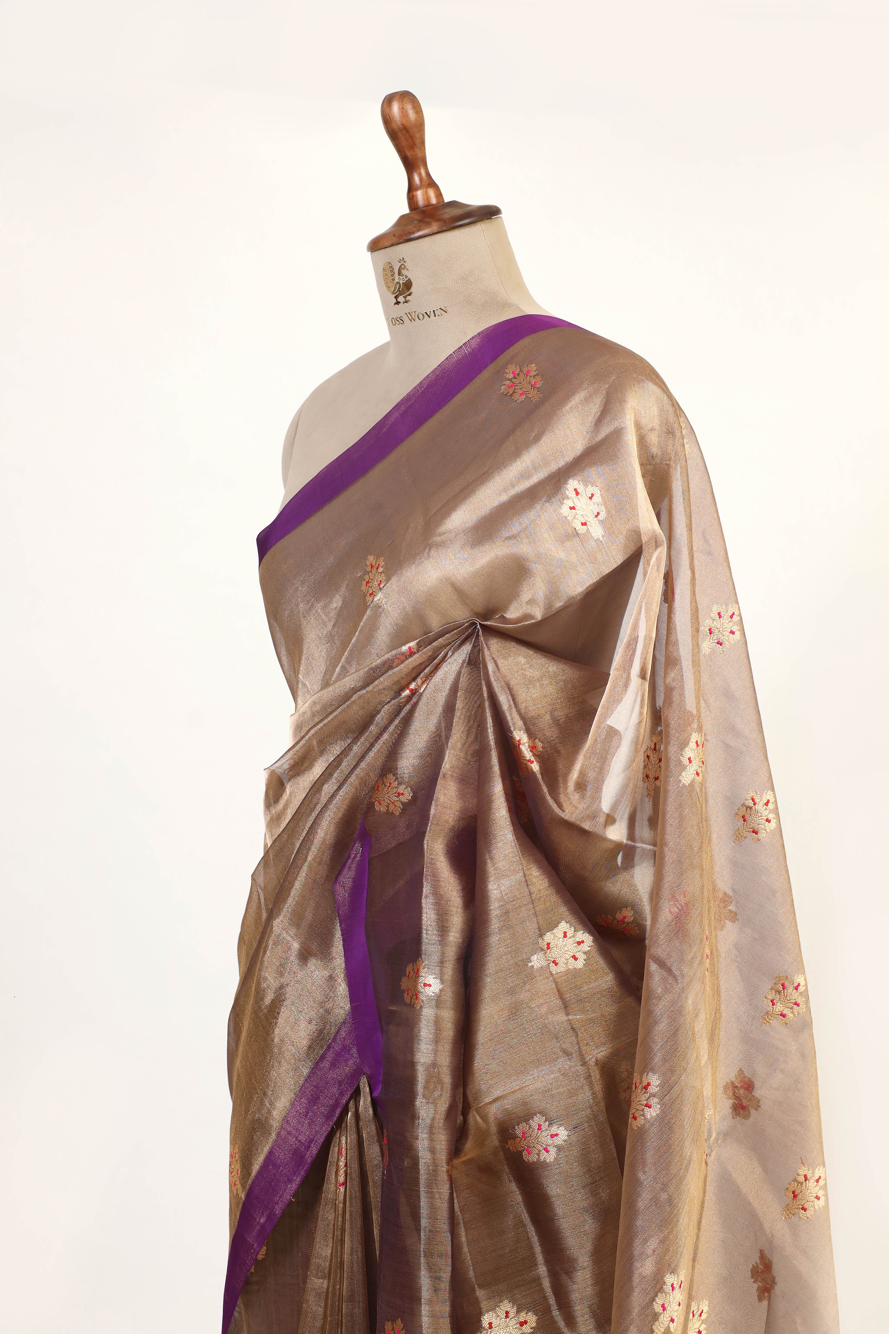 Metallic Purple Tissue Silk Saree with Meena Zari Floral Motifs