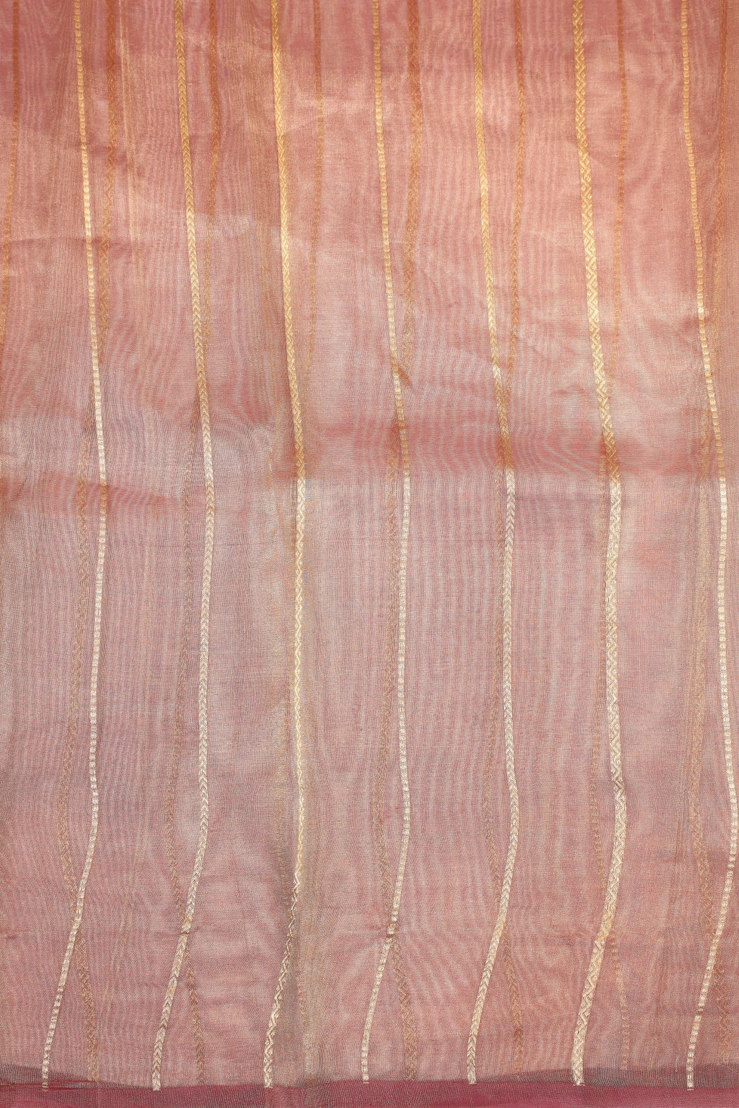 Rust Tissue Silk Saree with Gold-Silver Zari Floral Motifs