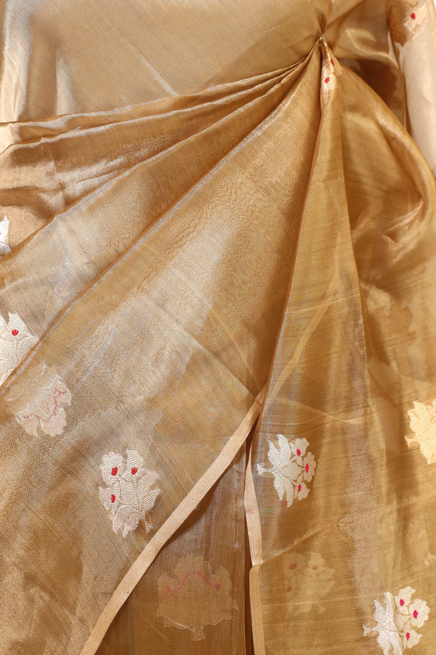 Golden Tissue Silk Saree with Meena Zari Floral Motifs