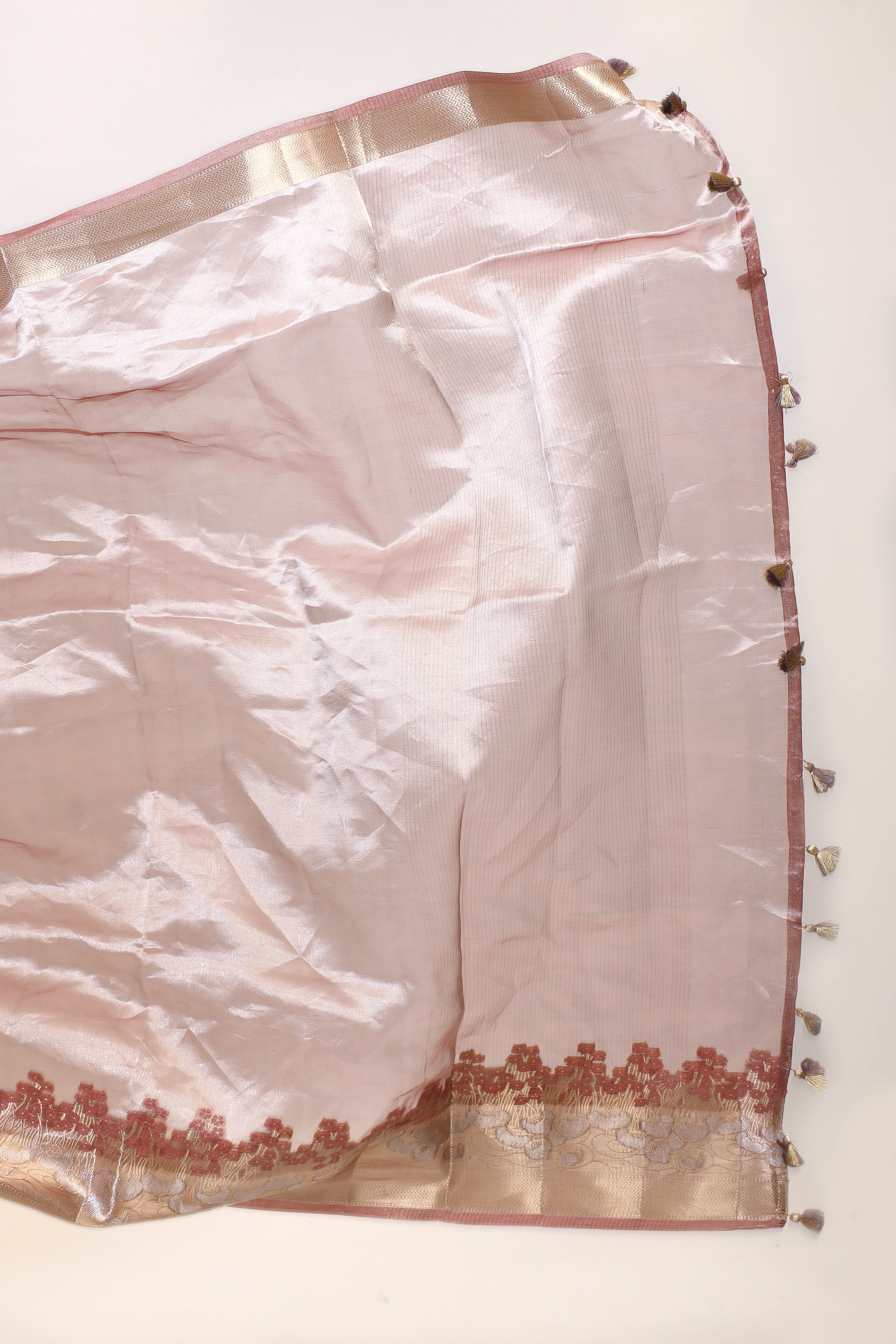 Mauve Pink Tissue Silk Saree With Elagant Floral Design Border