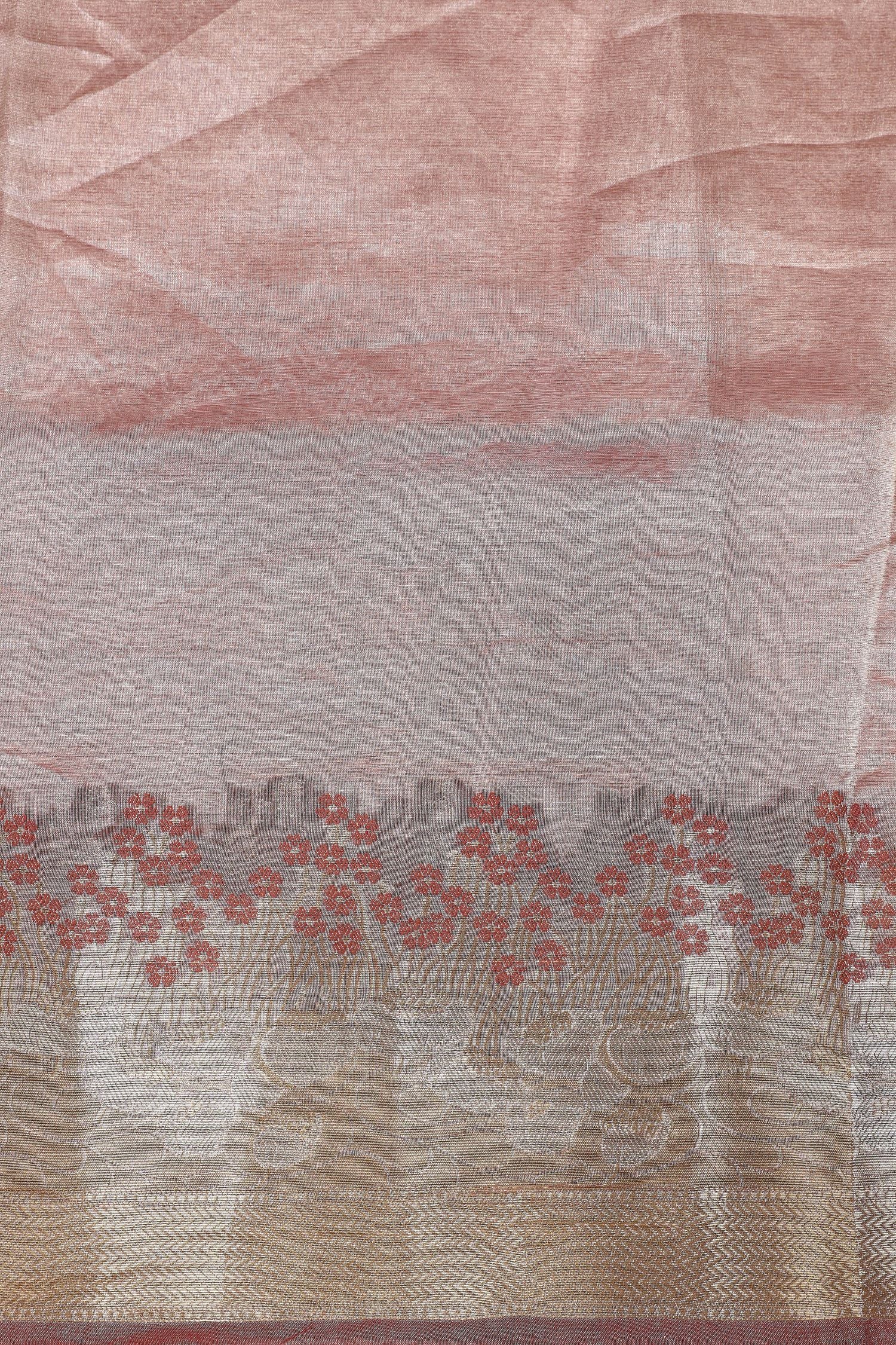 Mauve Pink Tissue Silk Saree With Elagant Floral Design Border