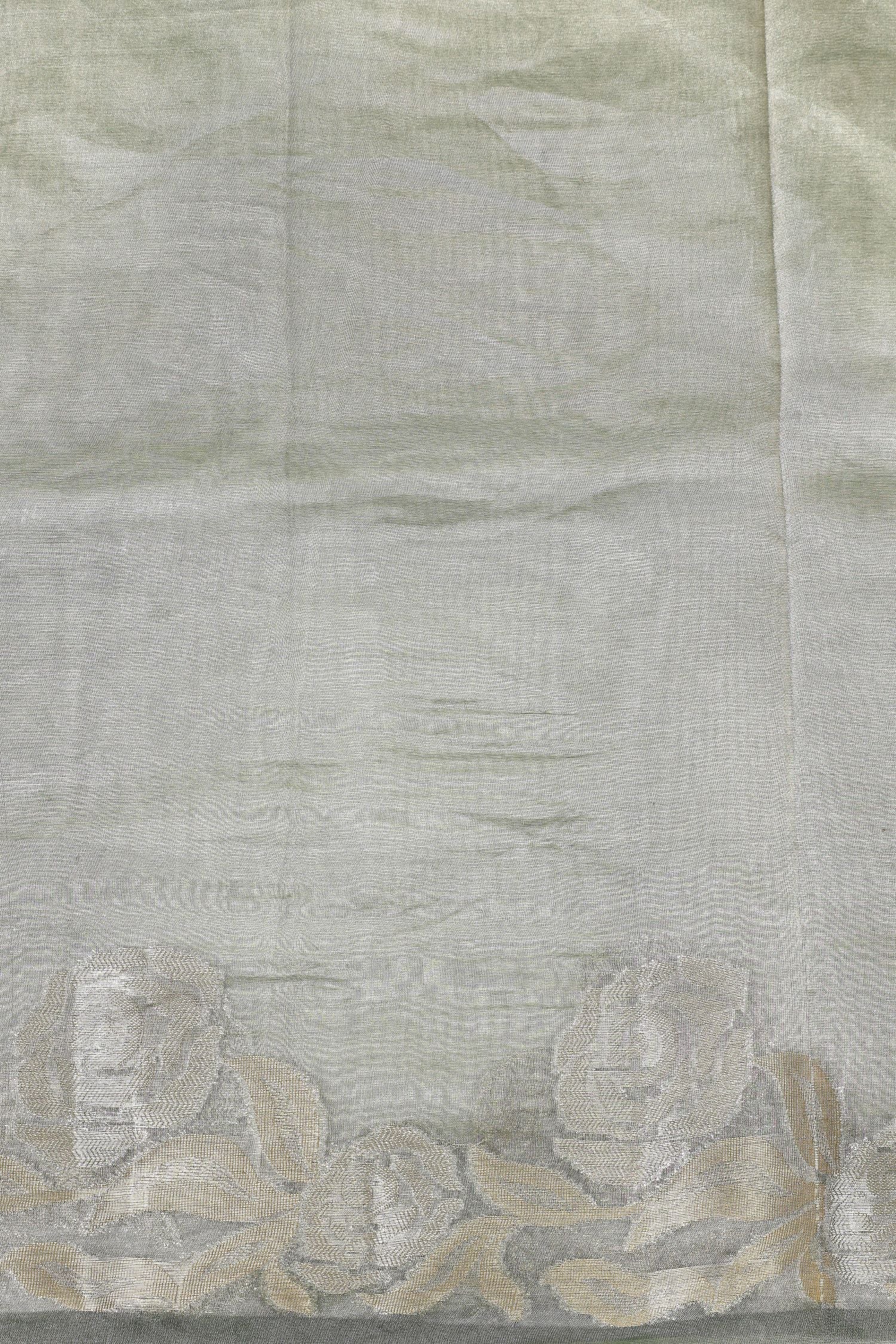 Sage Green Tissue Silk Saree With Elagant Floral Design Border