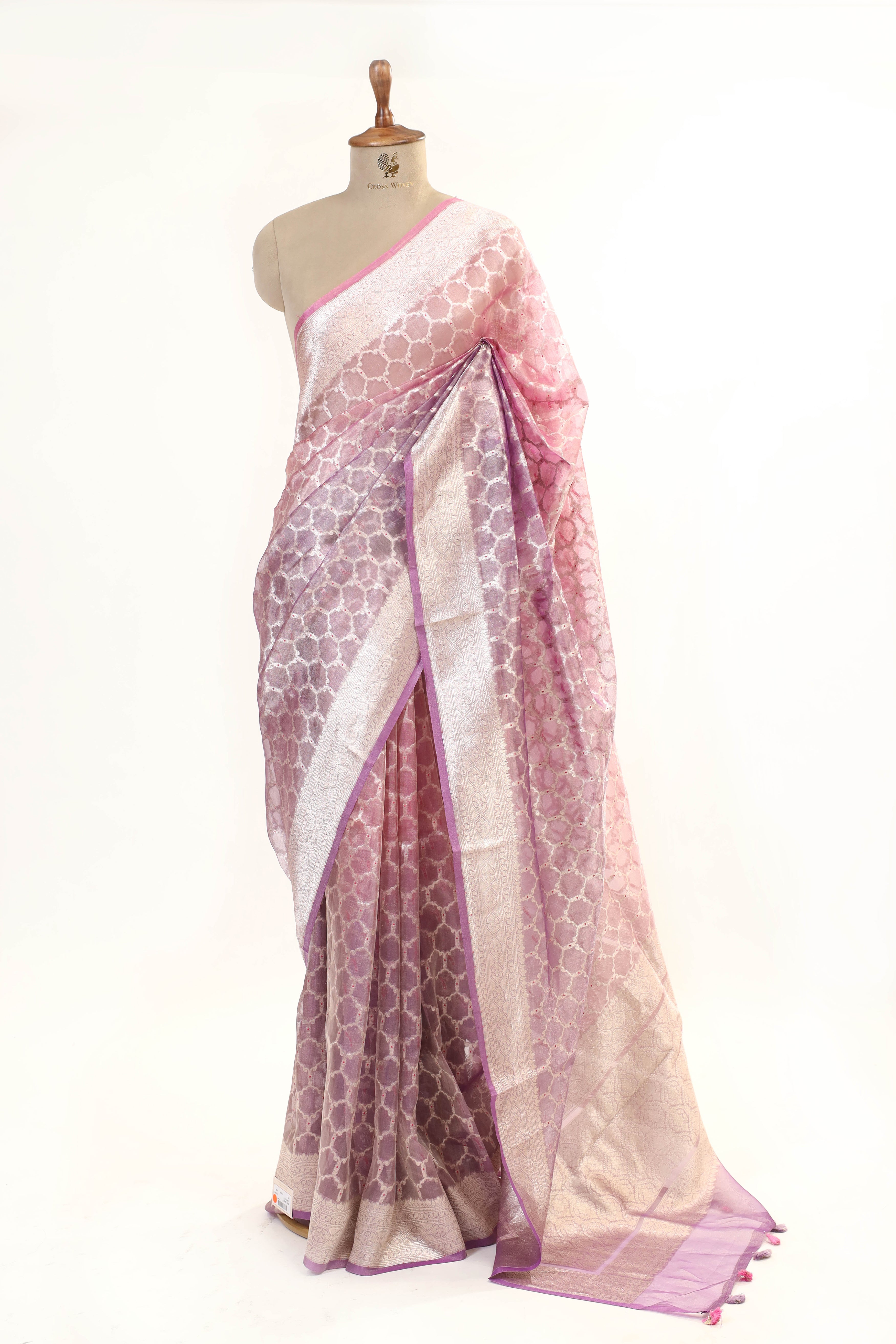 Baby Pink Tissue Silk Saree With Geometrical Meenakari Woven