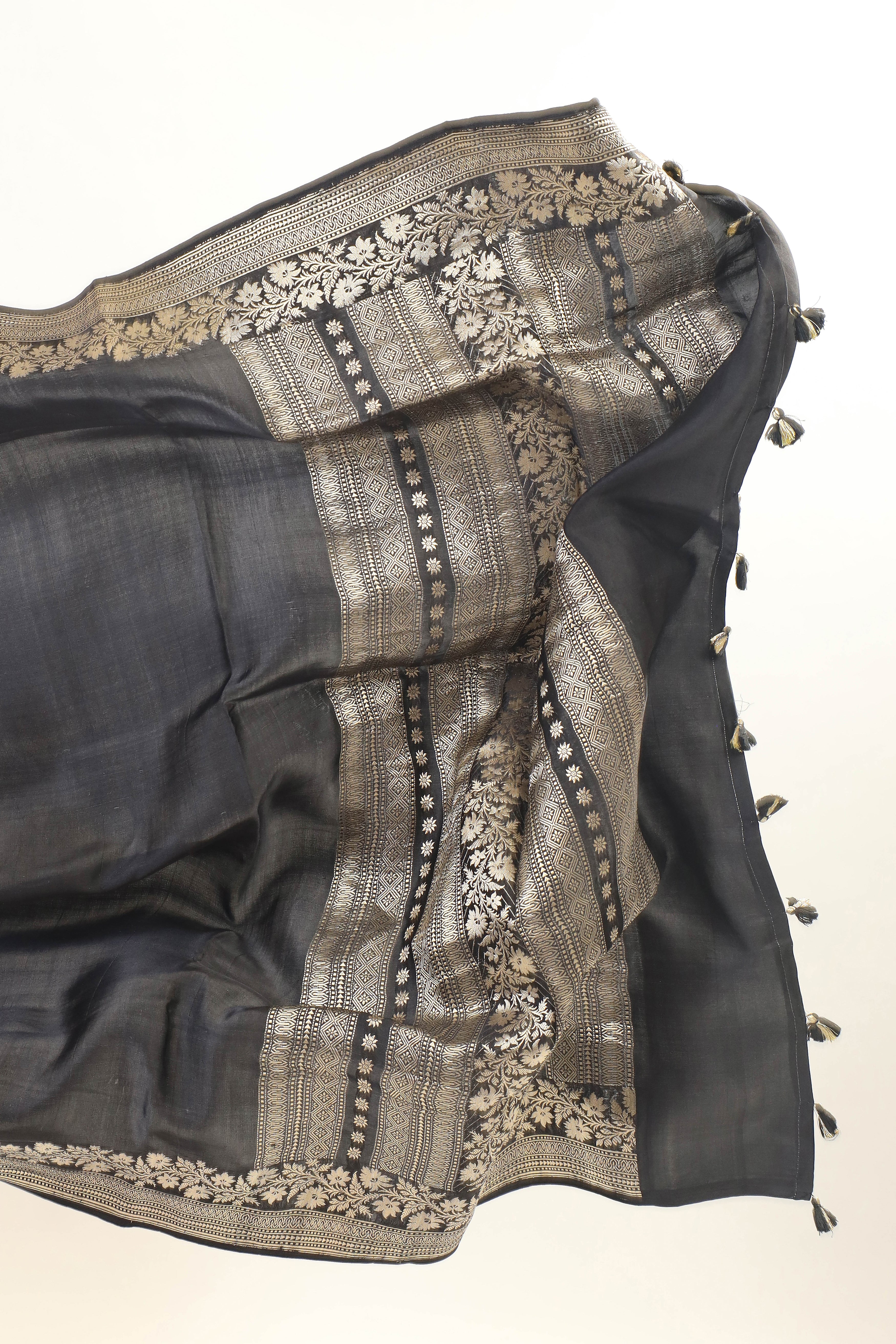 Black Banarasi Mashru Silk Saree