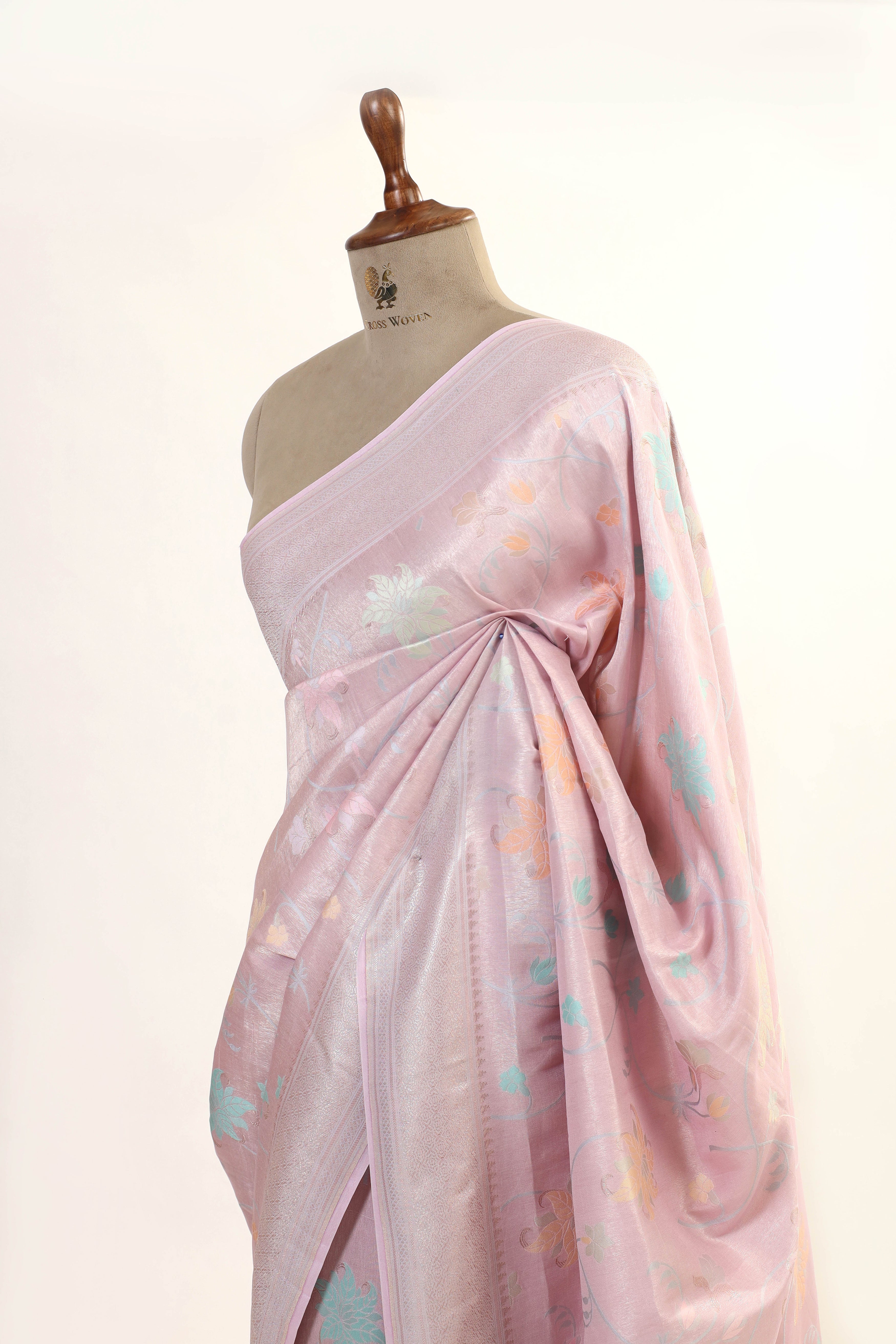 Pastel Pink Chiniya Silk Saree With Meena Woven Floral Jaal