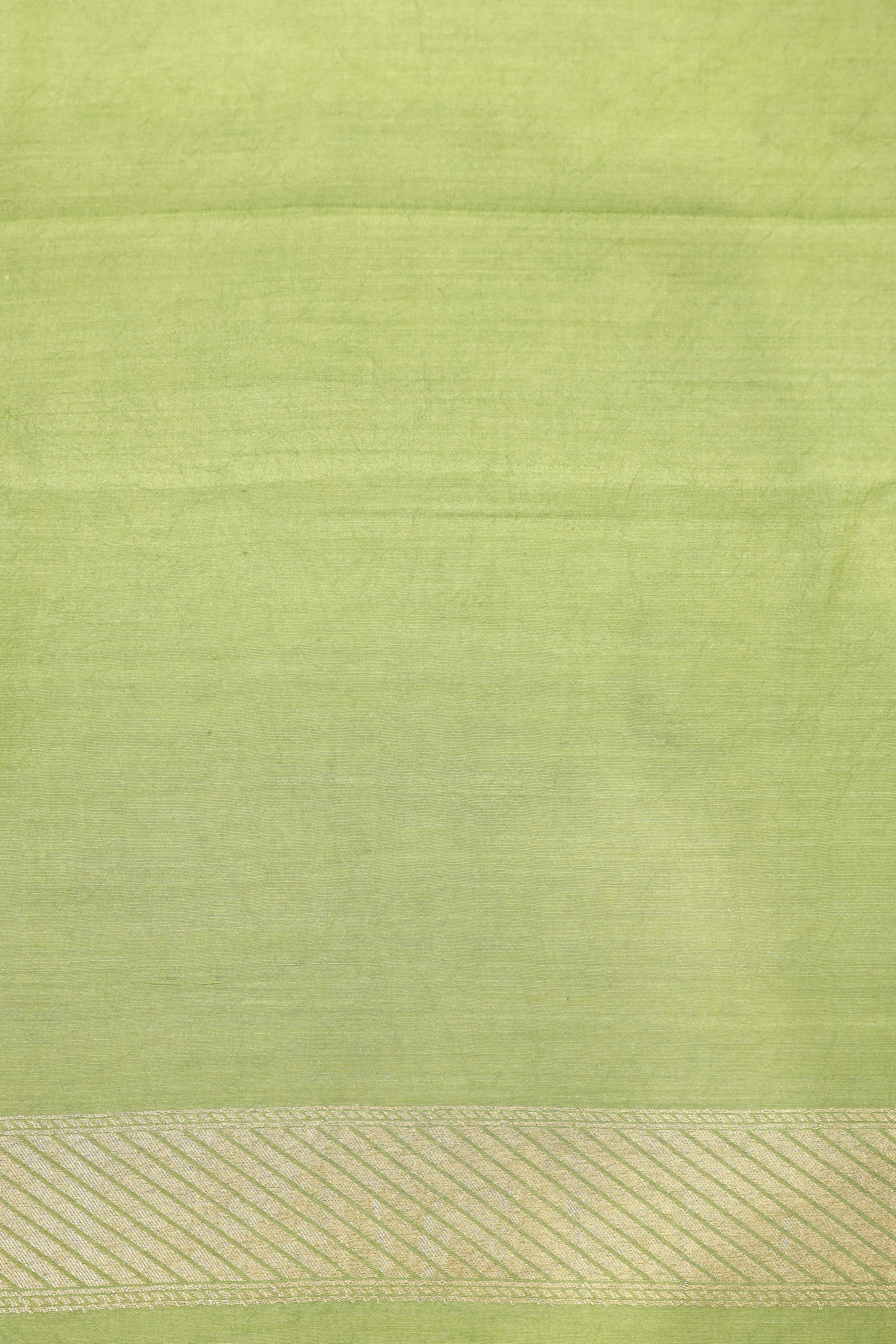 Pista Green Moonga Silk Saree With Meenakari Floral Motifs