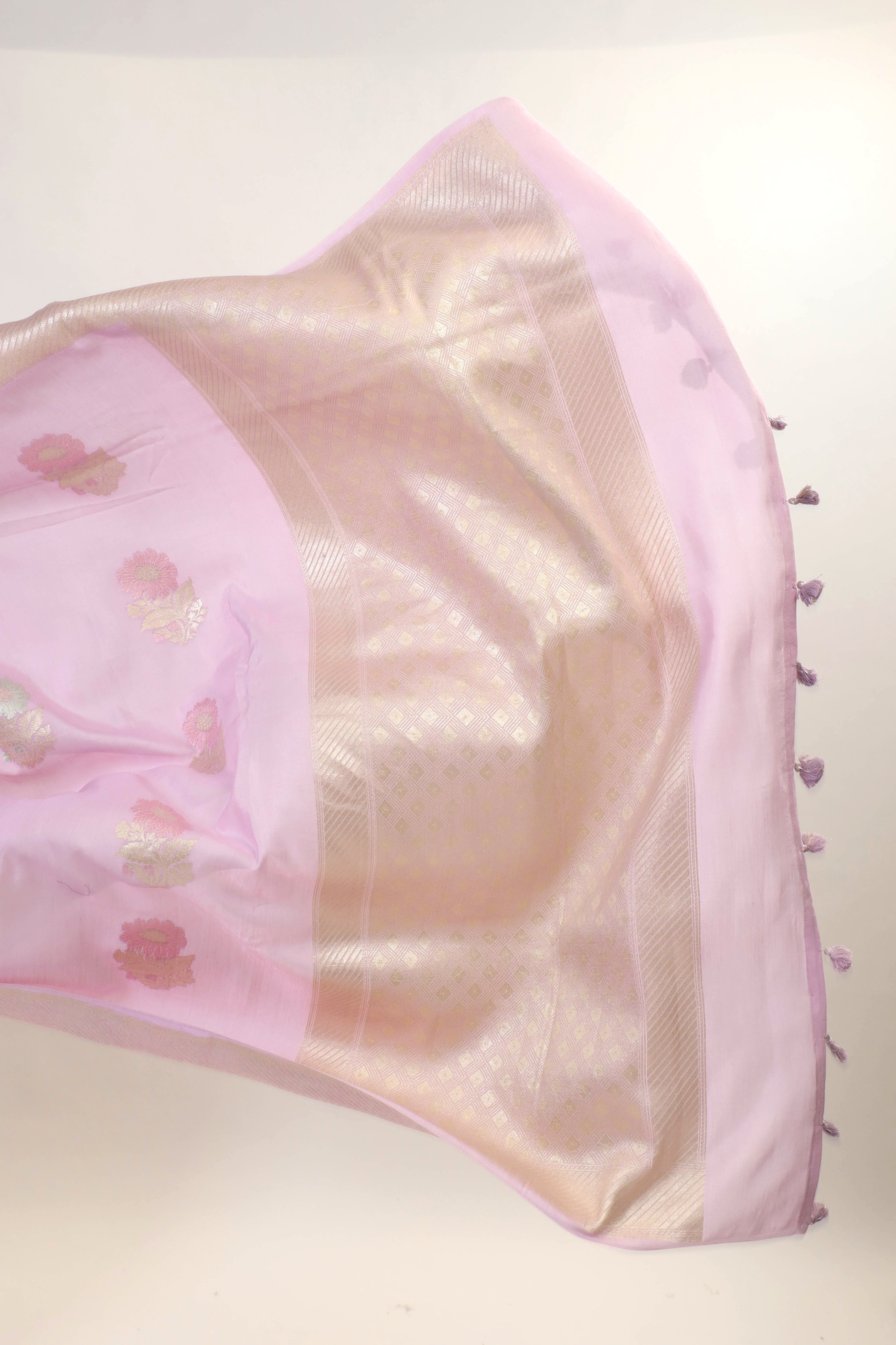 Light Pink Moonga Silk Saree With Meenakari Floral Motifs