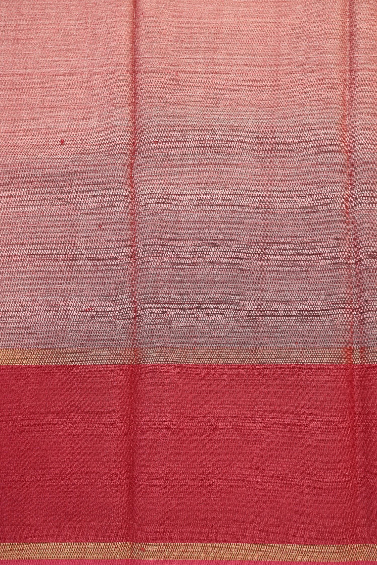 Beige & Deep Maroon Tusser Silk Saree With Floral Print and Temple Border