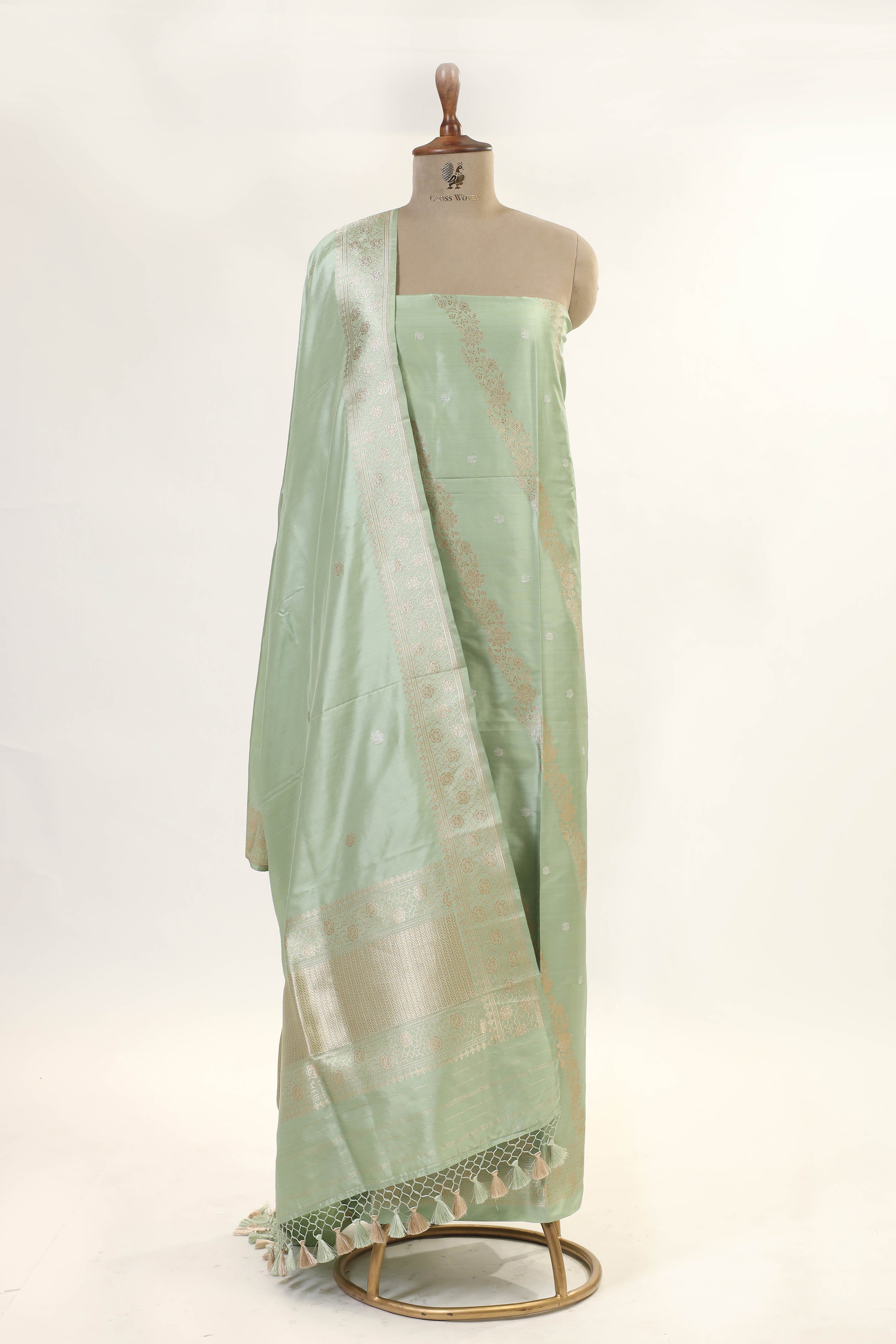 Pastel Green Katan Silk Suit with Kadhwa Zari Weaving Dupatta
