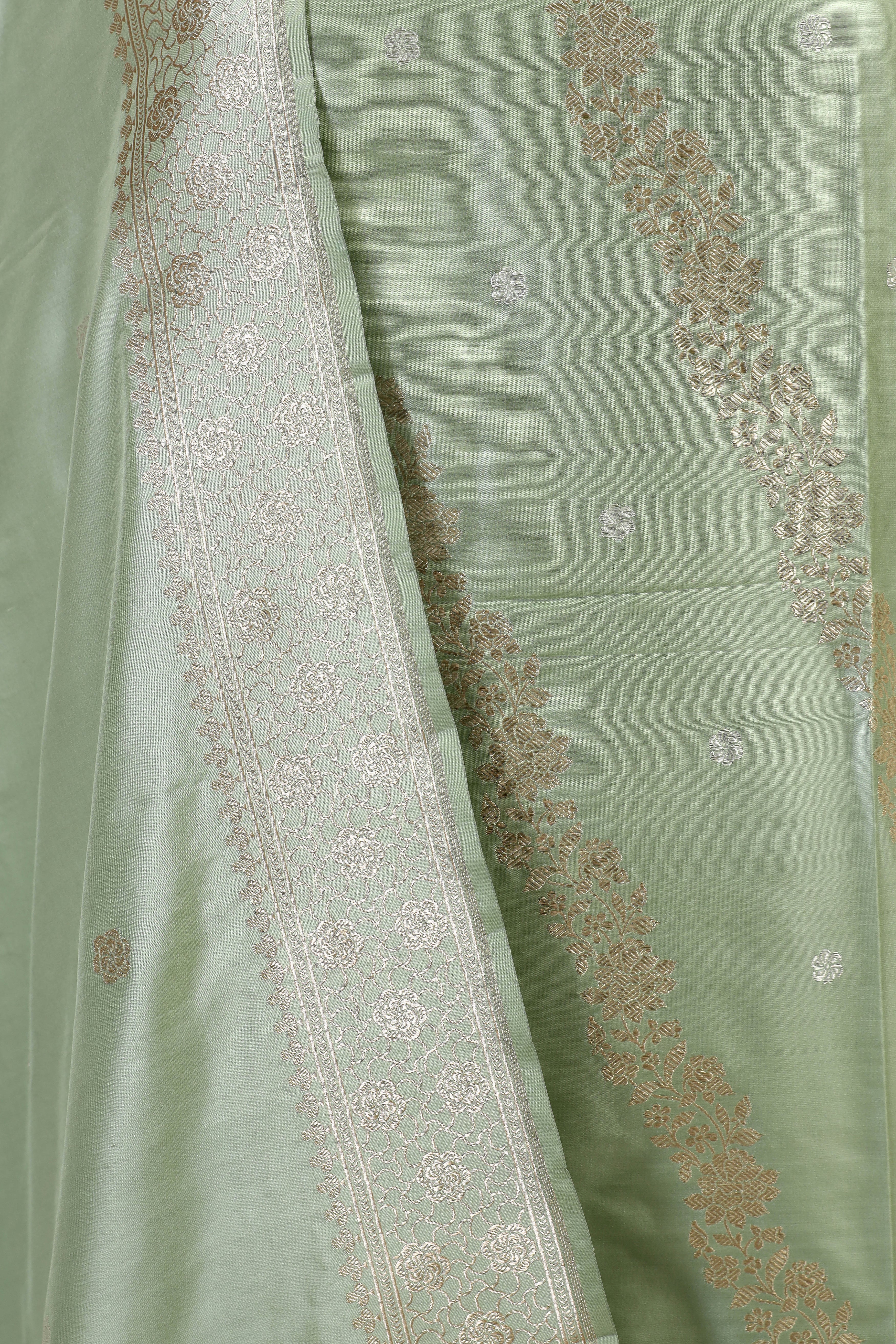 Pastel Green Katan Silk Suit with Kadhwa Zari Weaving Dupatta