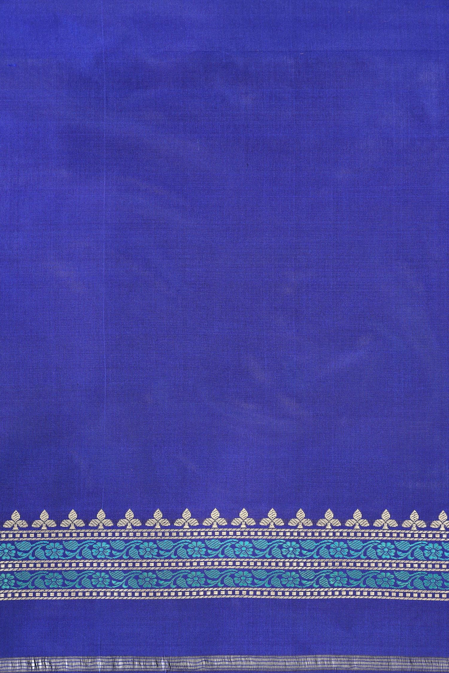 Royal Blue Katan Silk Suit Set With Sona Rupa Floral Motifs