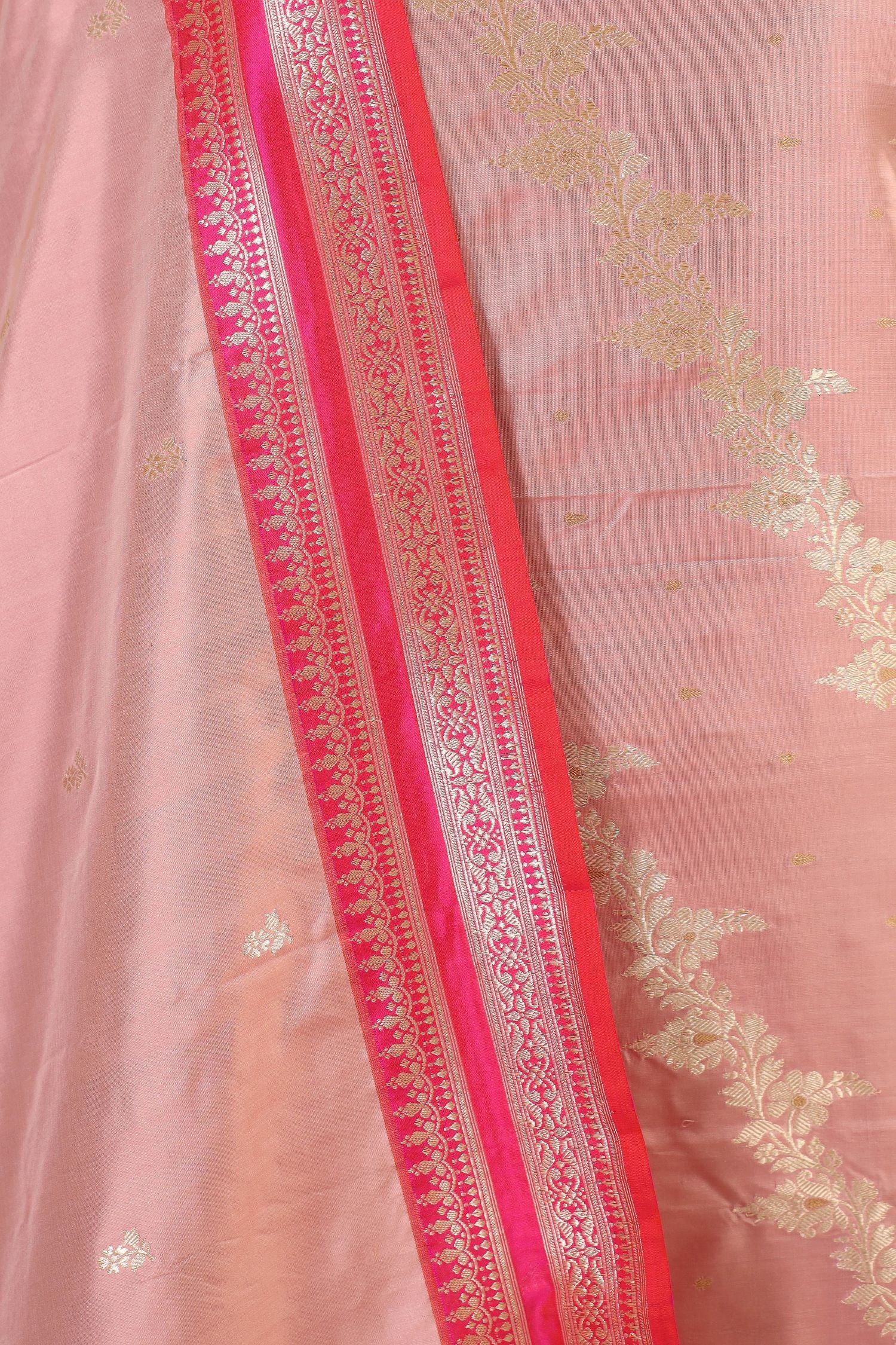 Dusty Rose Katan Silk Suit with Kadhwa Zari Weaving & Contrast Border Dupatta