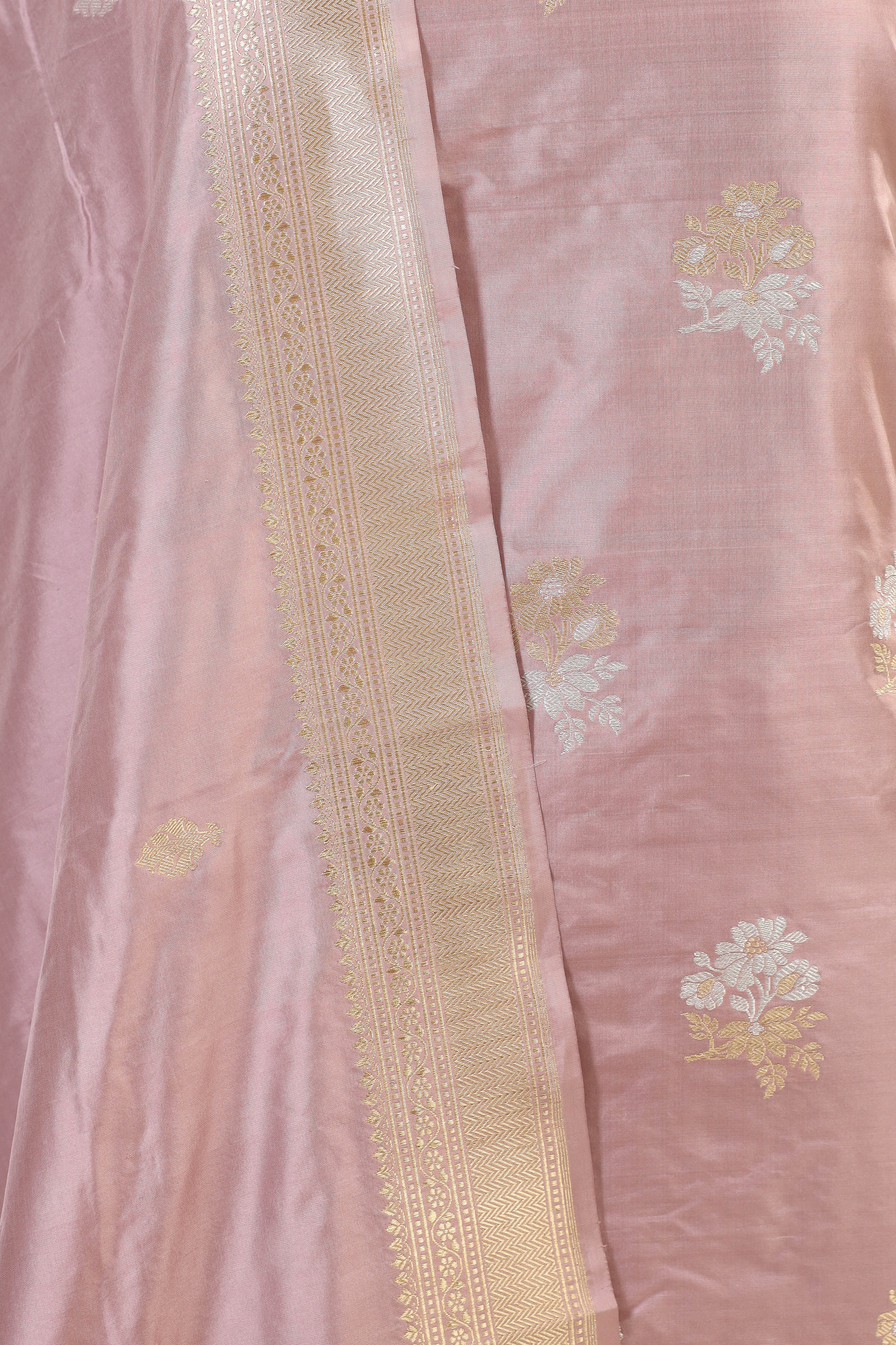 Dusty Pink Katan Silk Suit Set With Handwoven Dupatta