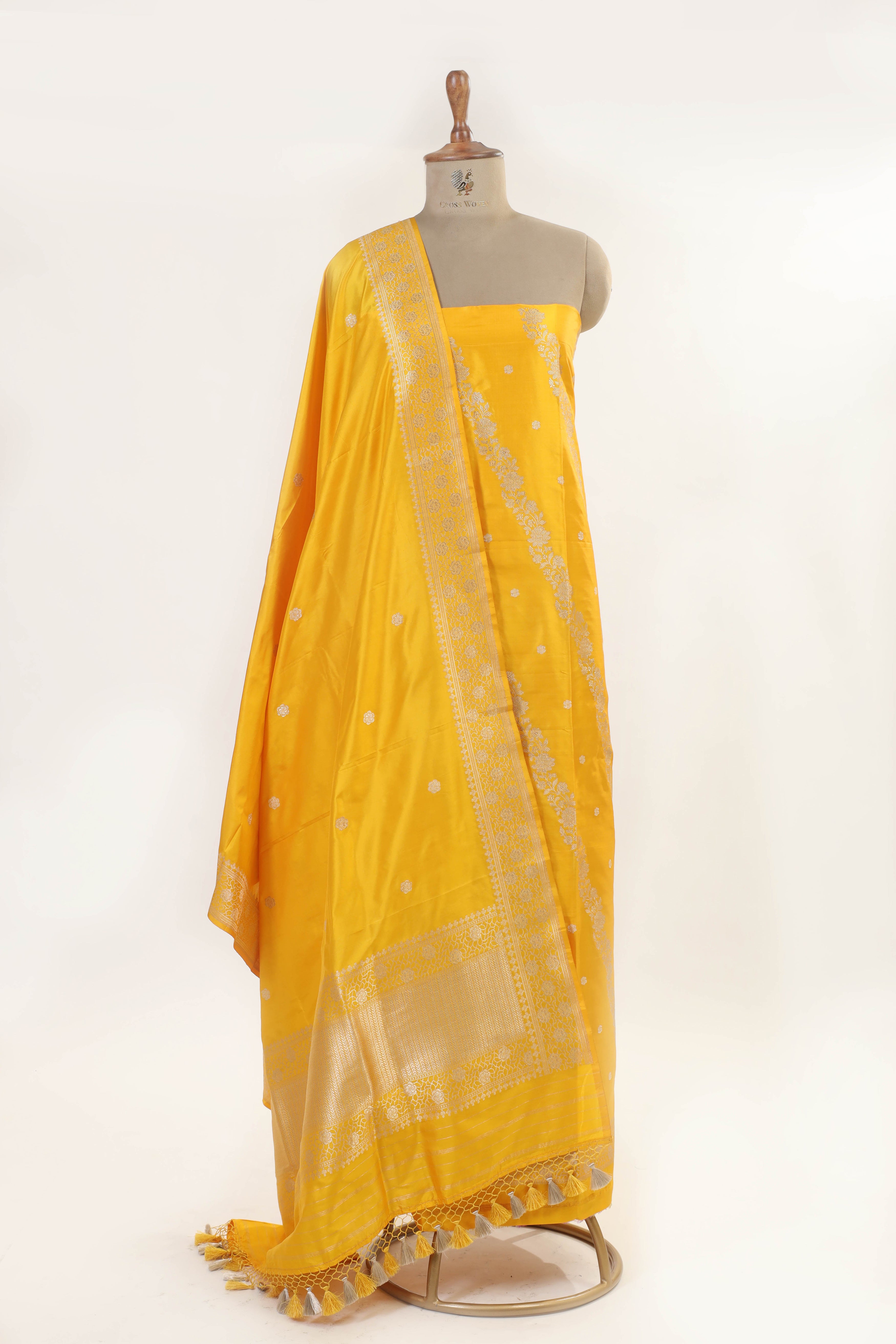 Yellow Katan Silk Suit with Kadhwa Zari Weaving Dupatta