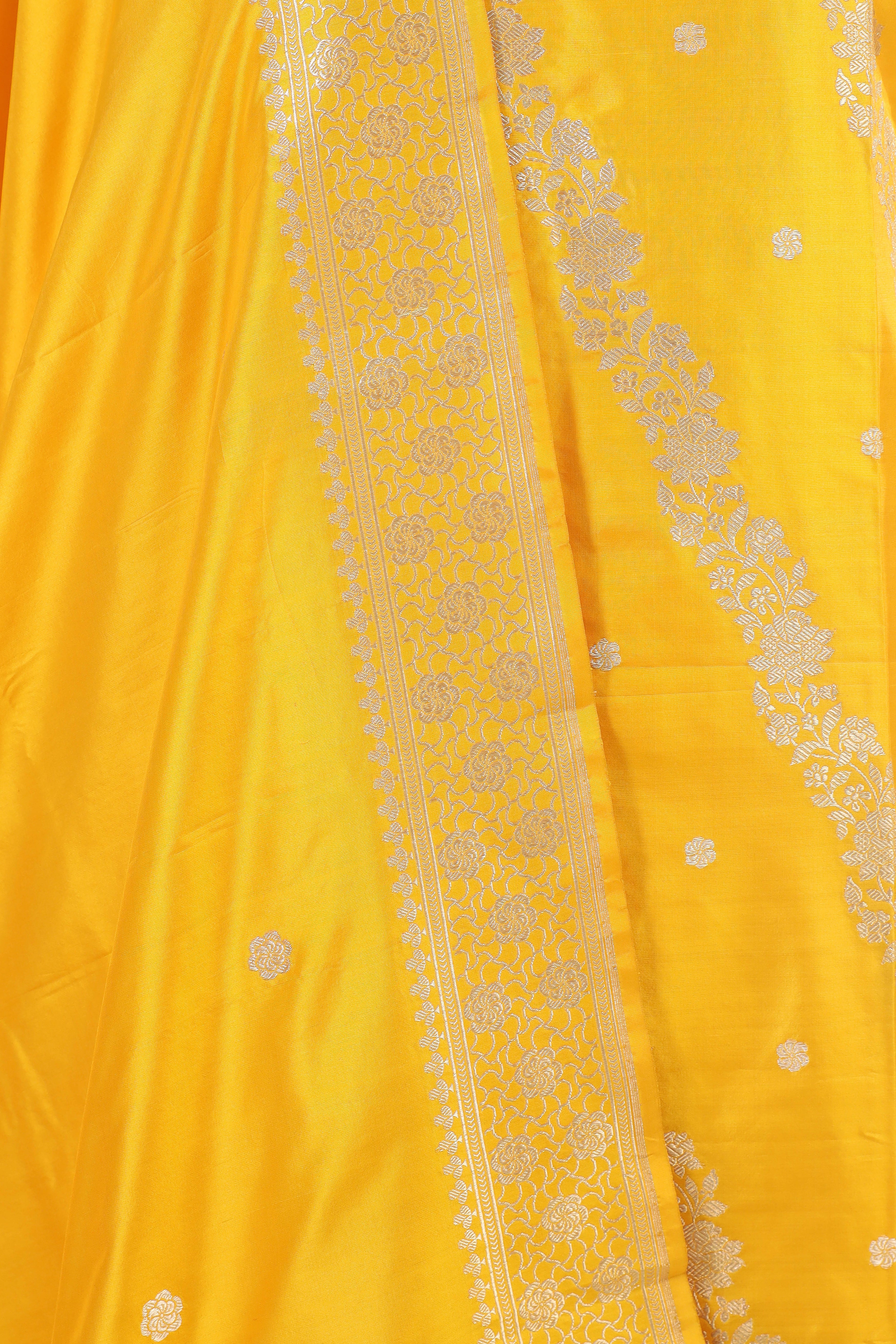 Yellow Katan Silk Suit with Kadhwa Zari Weaving Dupatta