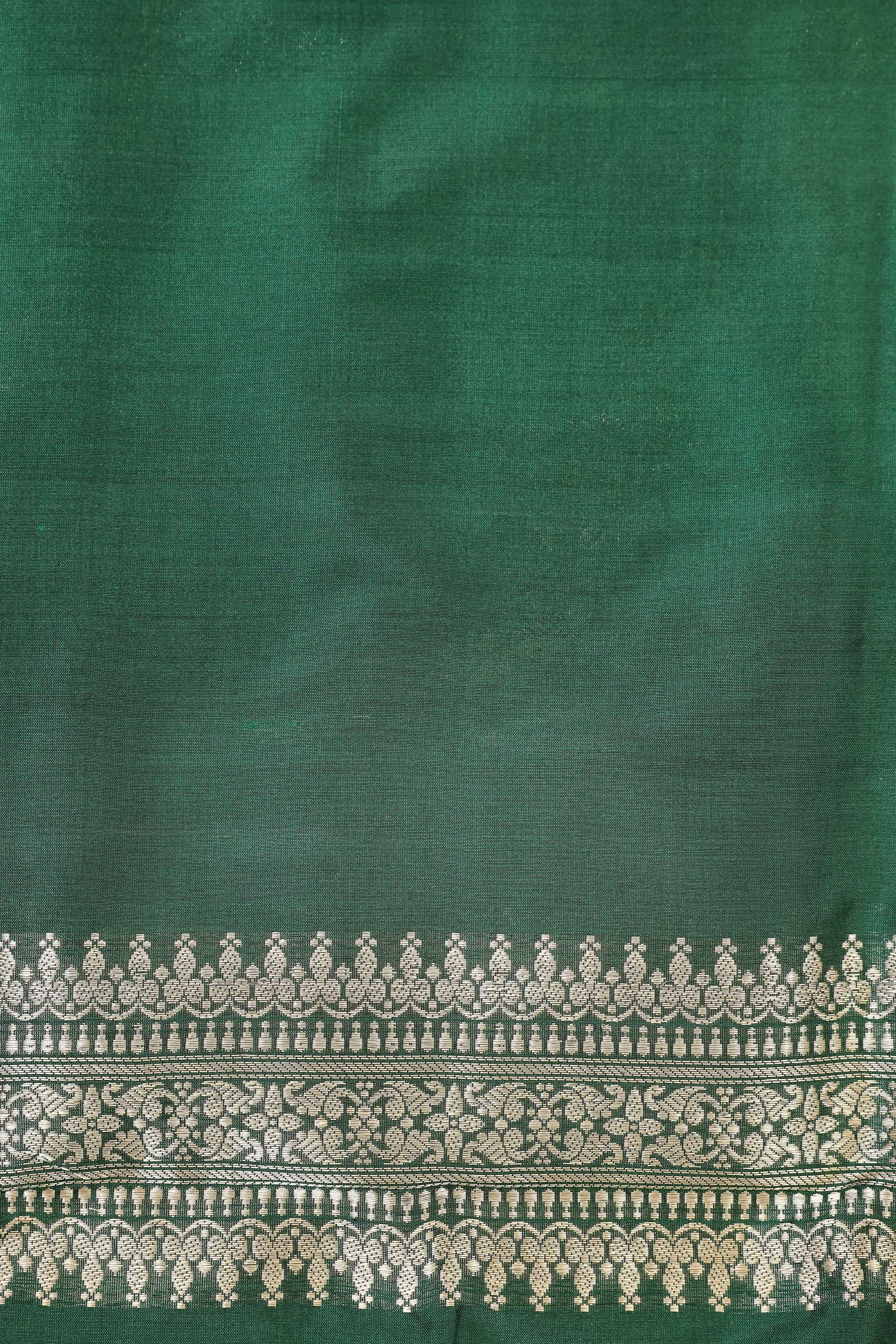 Bottle Green Katan Silk Suit with Kadhwa Zari Weaving & Contrast Border Dupatta